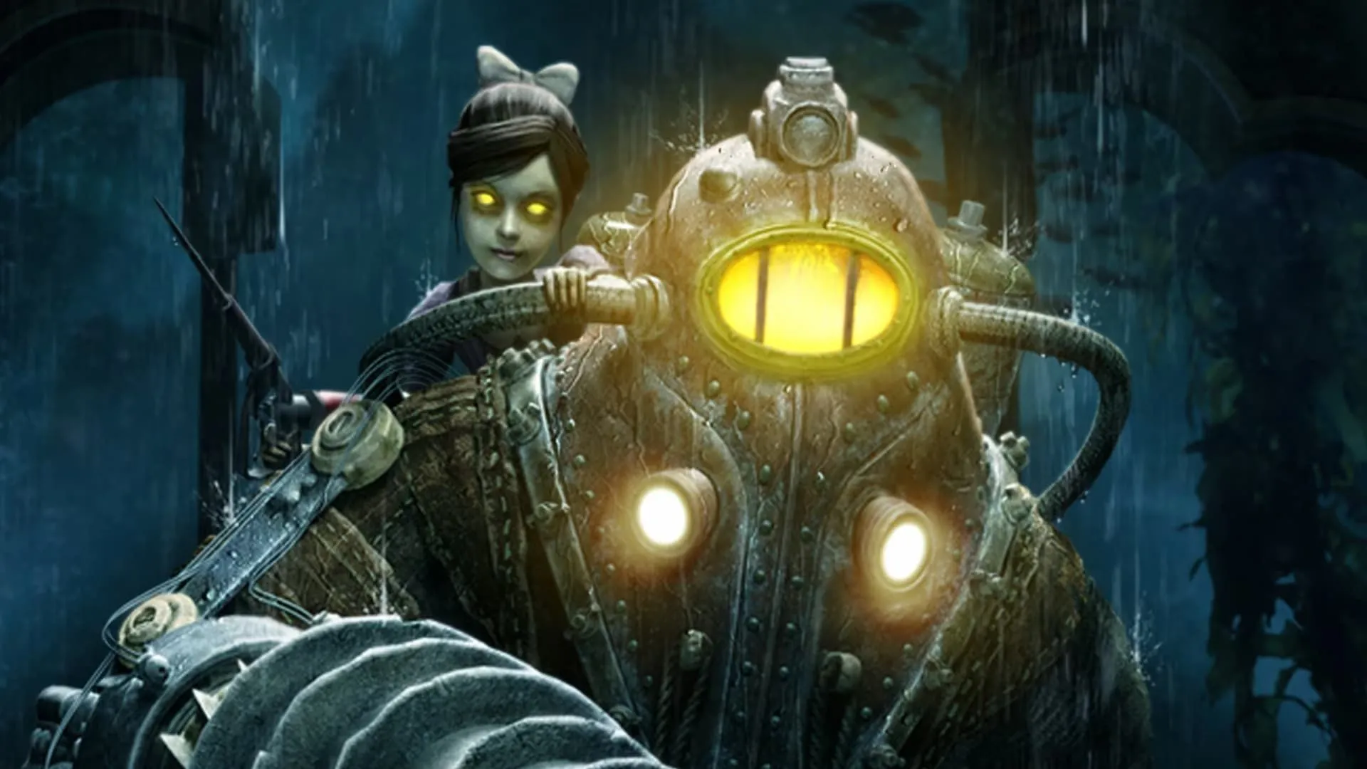 Ảnh bìa chính thức của game BioShock 2 với hình ảnh Big Daddy.