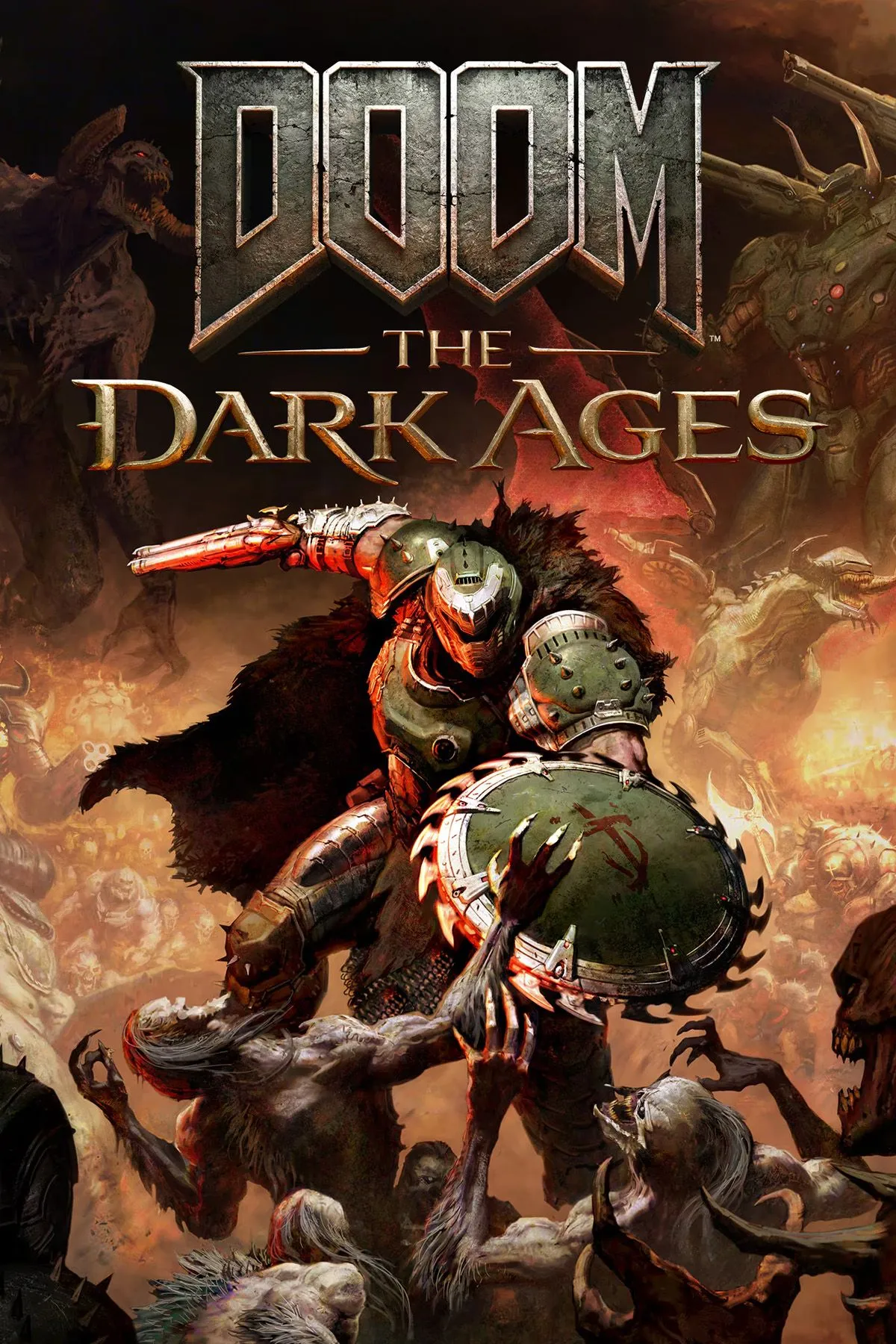 Ảnh bìa chính thức của game DOOM The Dark Ages với Doom Slayer dũng mãnh