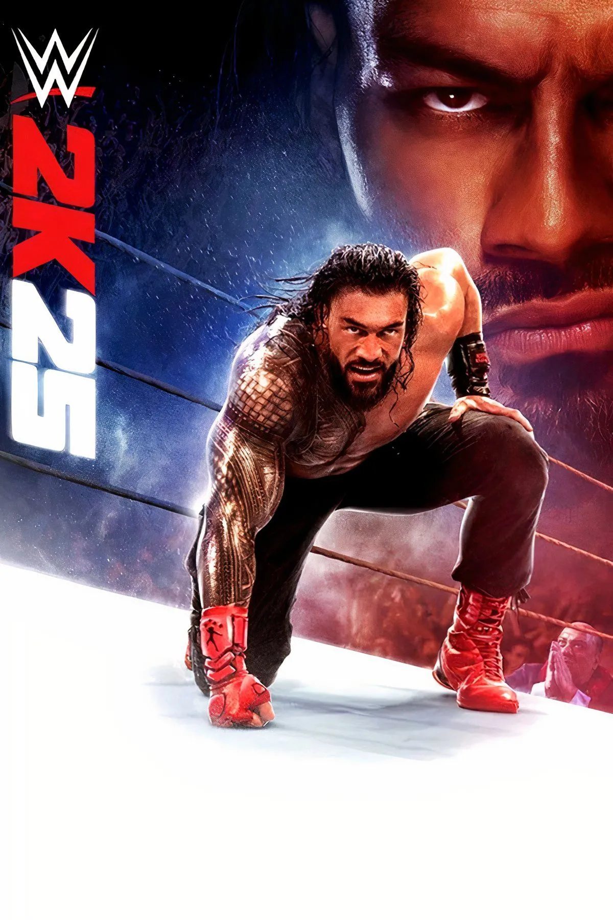 Ảnh bìa chính thức của game WWE 2K25 với các đô vật nổi tiếng