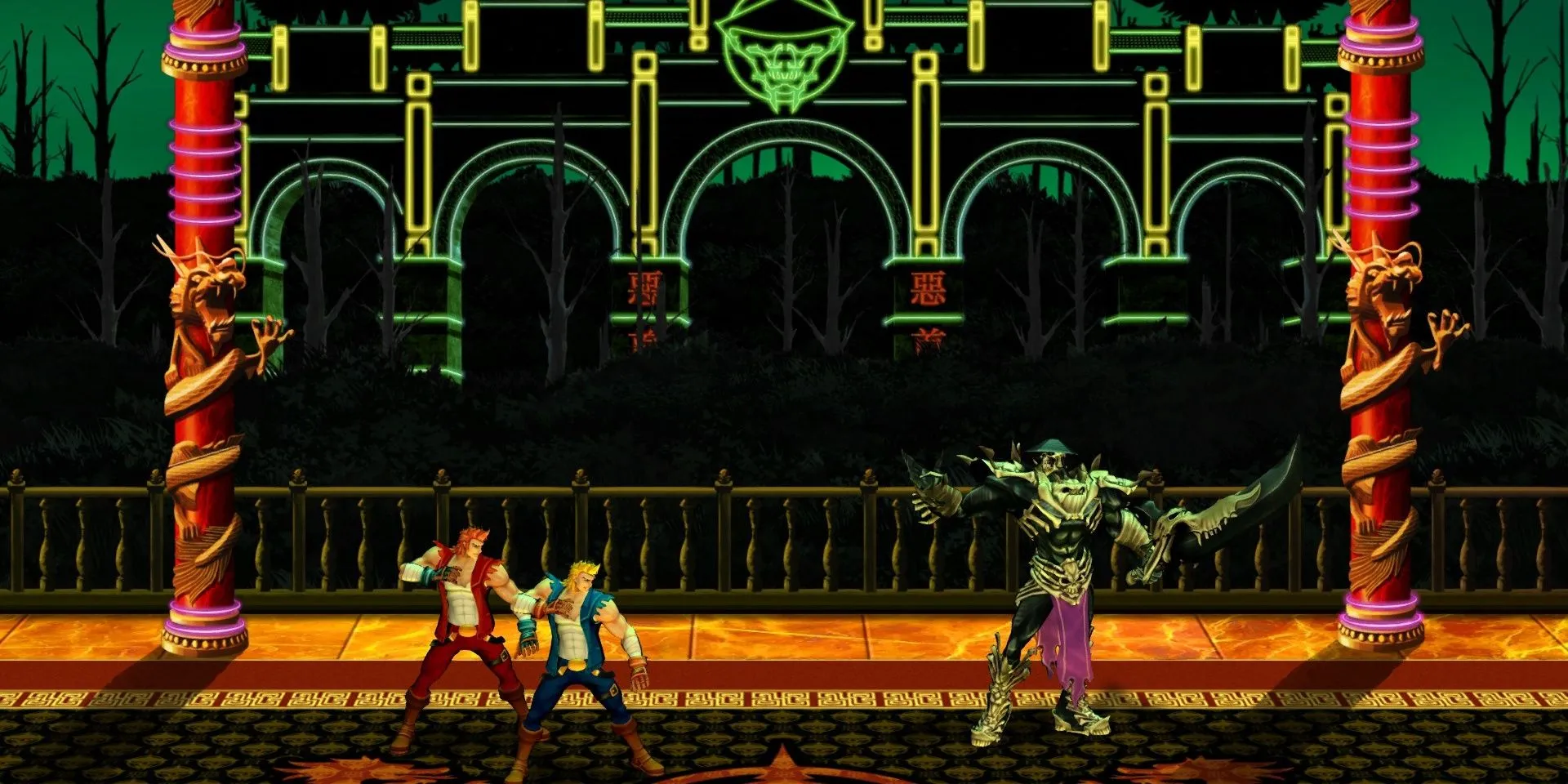 Anh em nhà Lee đối đầu trùm cuối Skullmageddon trong game Double Dragon Neon