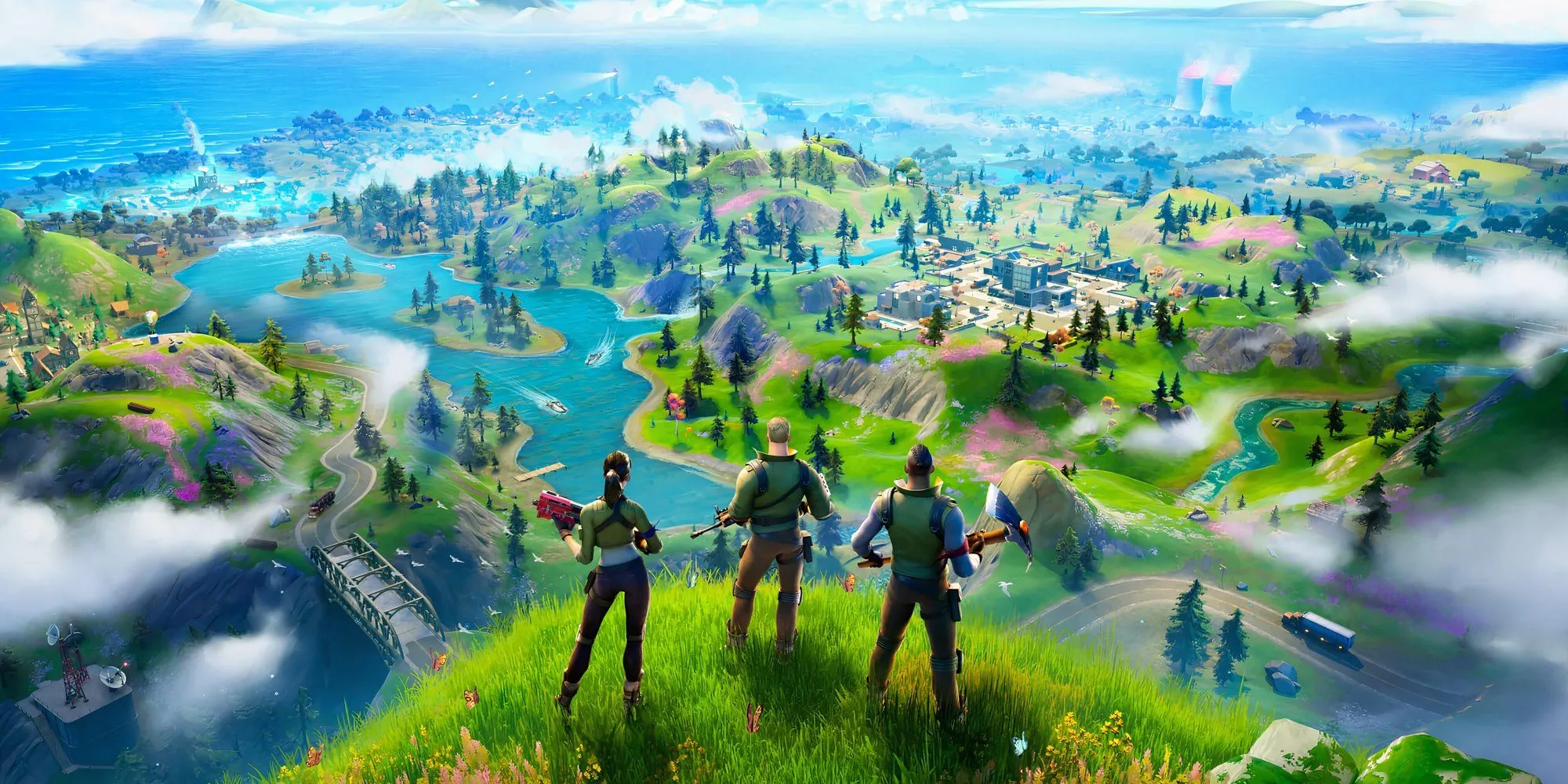 Bản đồ đảo trong game Fortnite, đại diện cho chiến trường Battle Royale độc đáo.