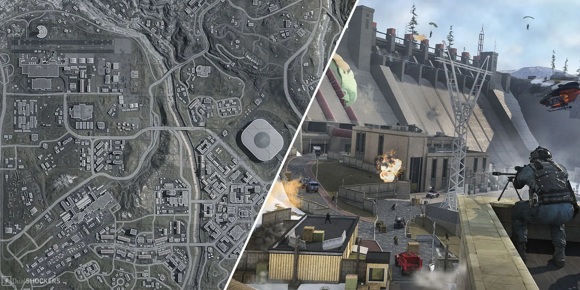 Bản đồ Verdansk trong Warzone Mobile với các địa điểm nhảy dù chiến lược