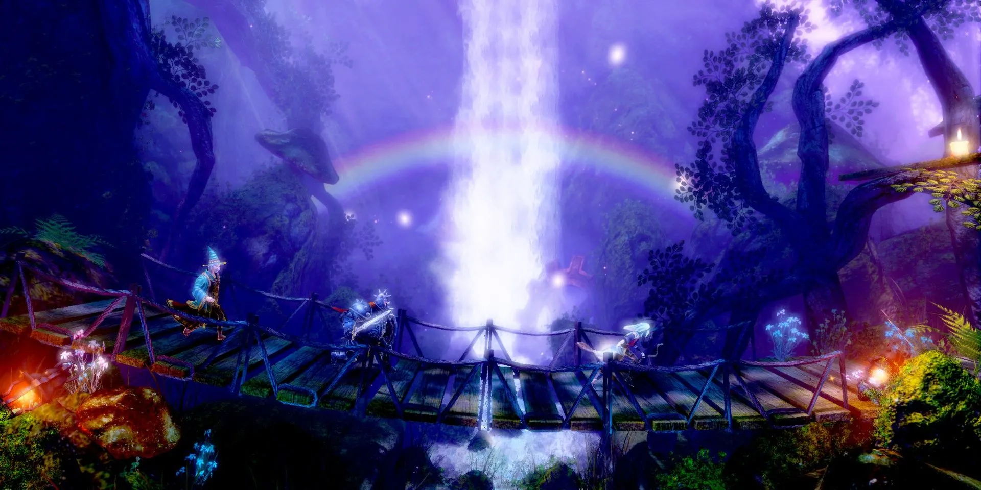 Bộ ba Amadeus, Zoya và Pontius trên cầu trong game giải đố co-op Trine