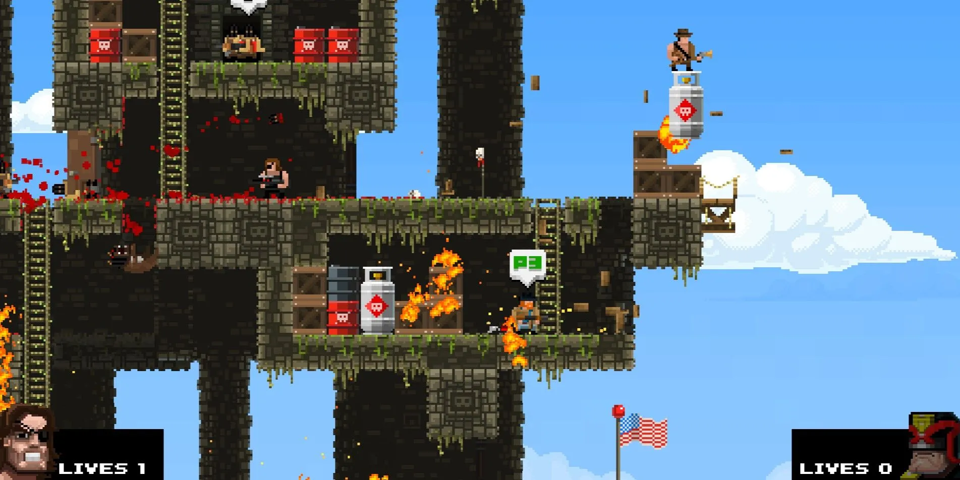 Các nhân vật &quot;Bro&quot; trong Broforce đang chiến đấu ác liệt giữa cảnh hỗn loạn