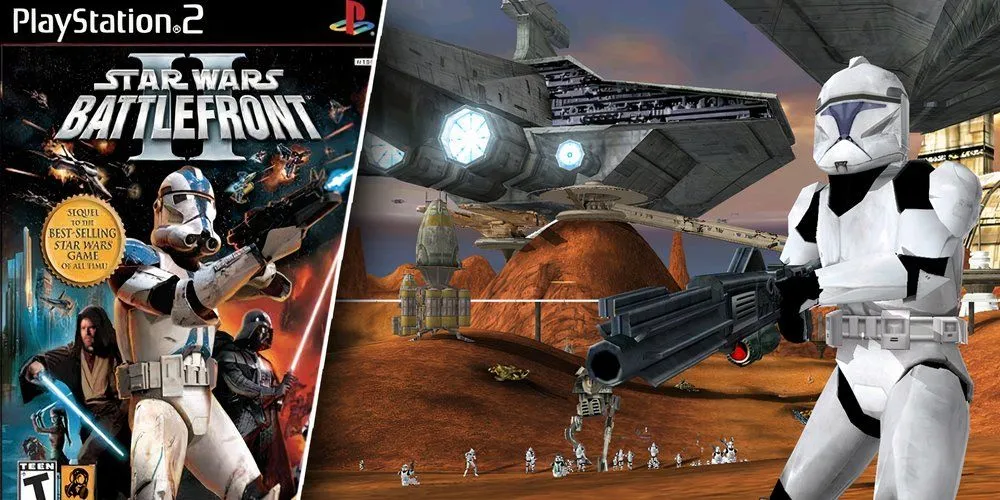 Cảnh chiến đấu hoành tráng trong Star Wars Battlefront 2 trên PlayStation 2