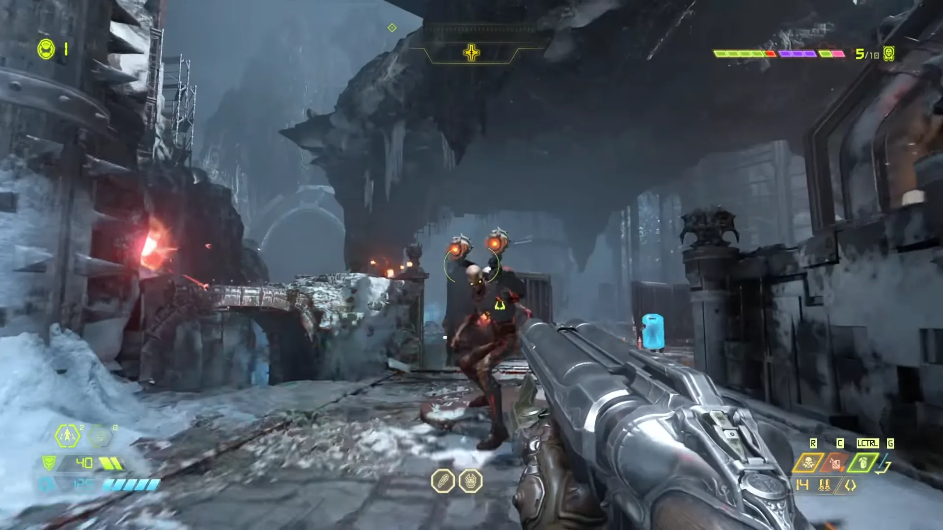 Cảnh chiến đấu máu lửa trong Doom Eternal với Doom Slayer và lũ quỷ.