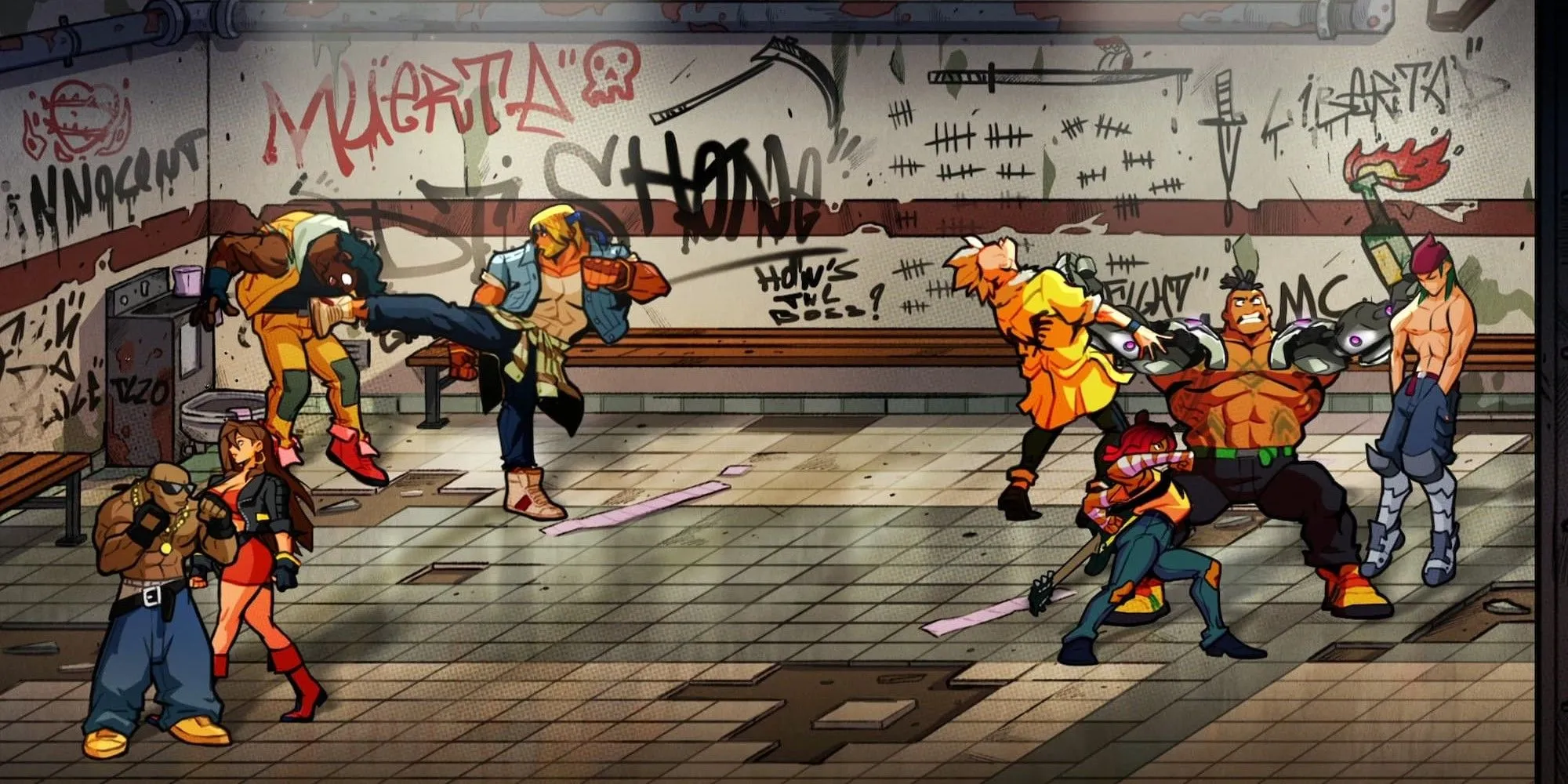 Cảnh chiến đấu trong Streets of Rage 4 với đồ họa vẽ tay đặc sắc
