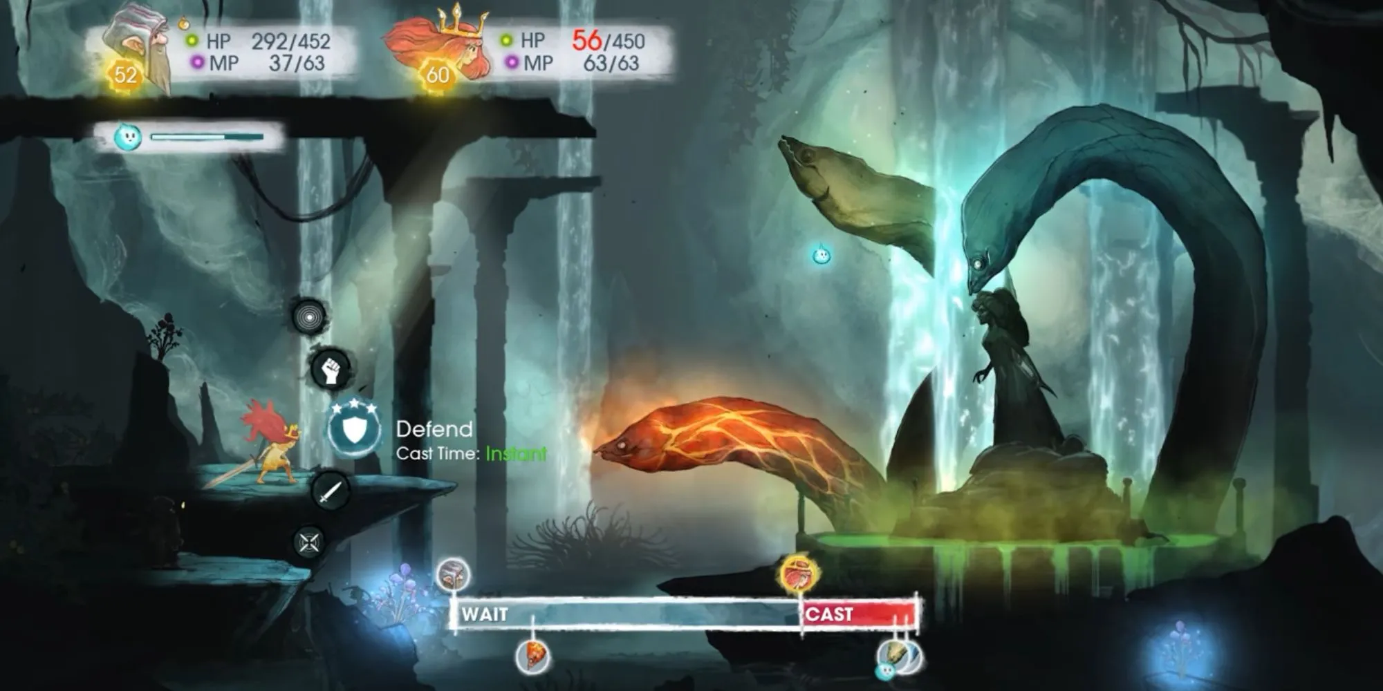 Chiến đấu chiến thuật trong Child of Light sử dụng thanh ATB và Igniculus