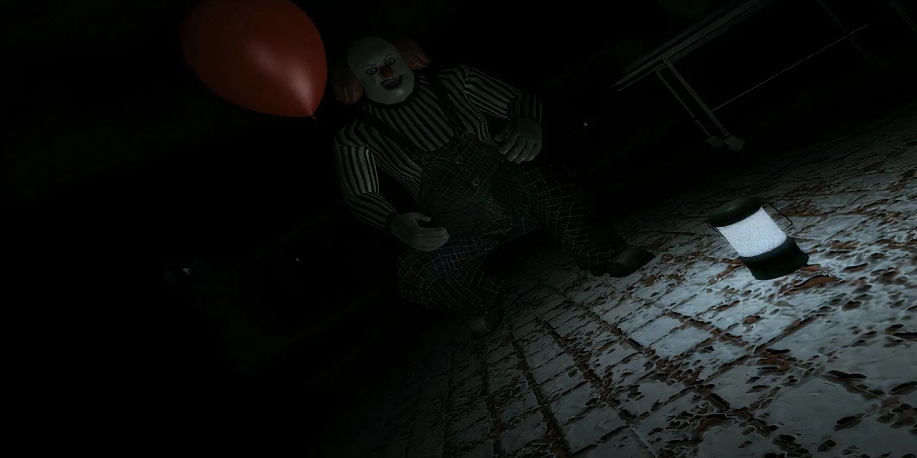 Chú hề đáng sợ cầm bóng bay đỏ trong game Fear Of Clowns