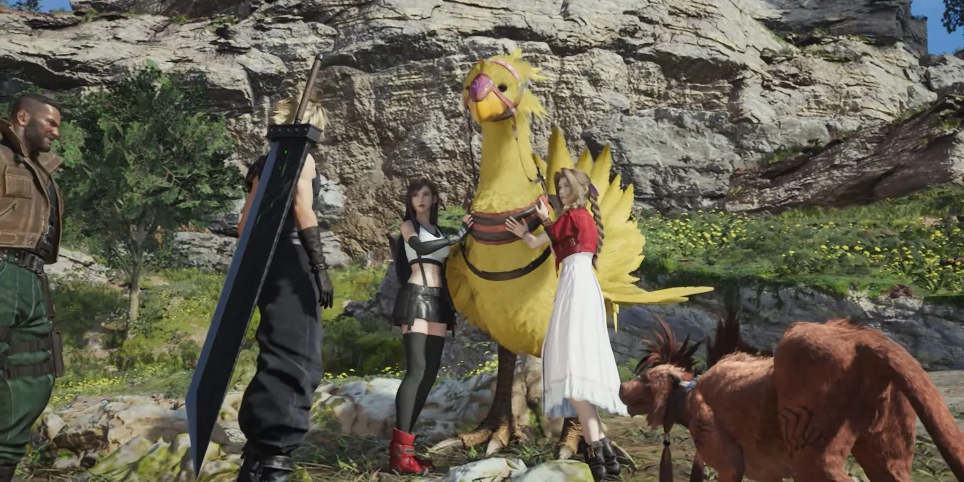 Cloud gặp Chocobo Piko trong Final Fantasy 7 Rebirth tại trang trại Chocobo Bill