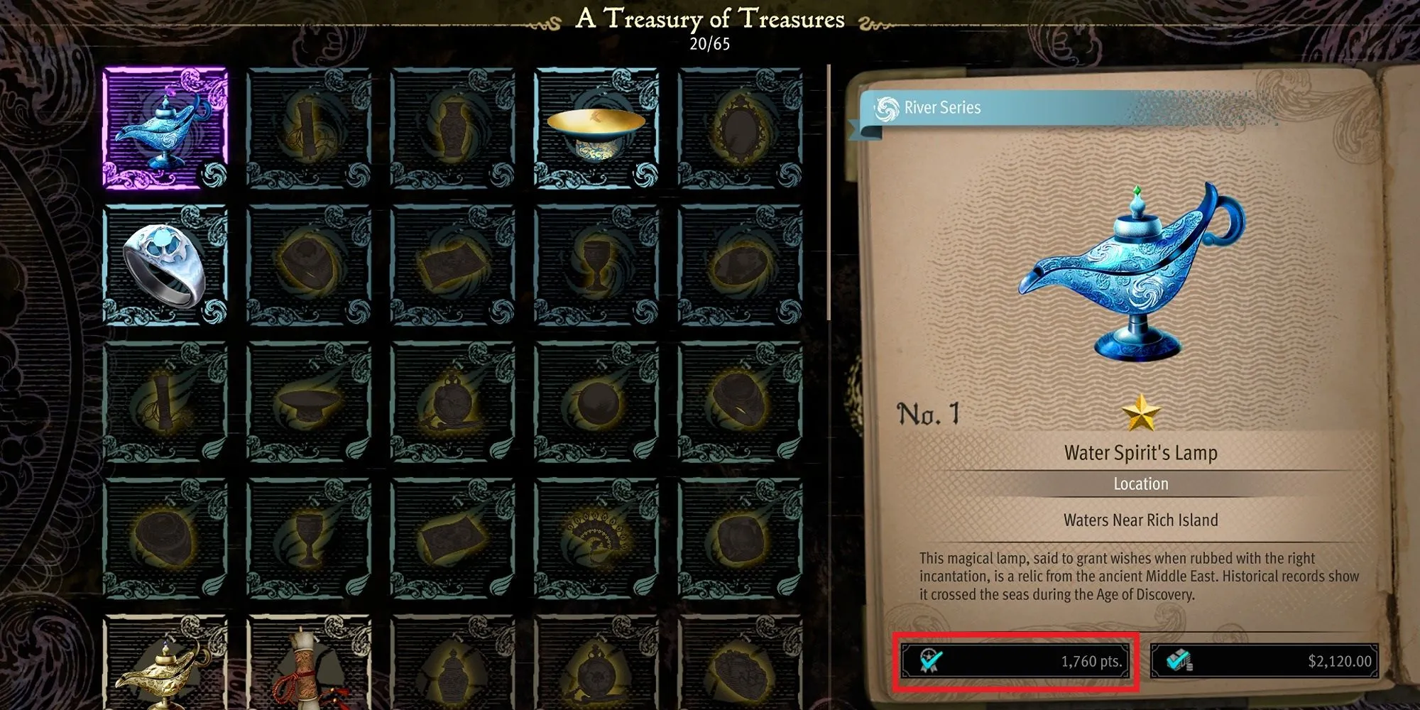 Danh sách các Kho Báu (Treasures) đã thu thập trong menu của Like A Dragon: Pirate Yakuza