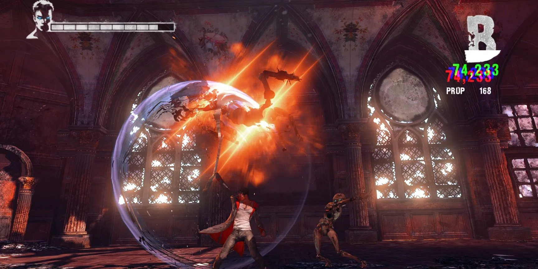 Dante thực hiện kỹ năng Prop Shredder trong DmC: Devil May Cry