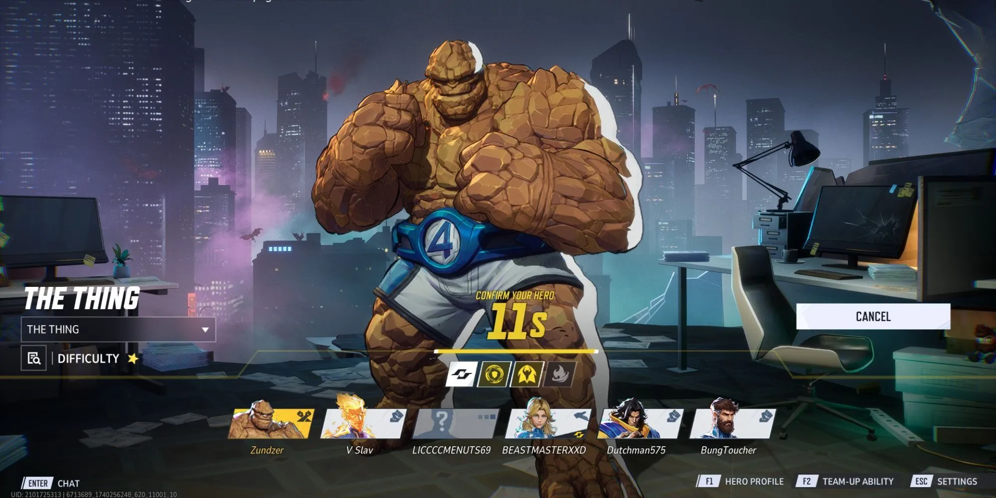 Đội hình Marvel Rivals với The Thing và các thành viên Fantastic Four