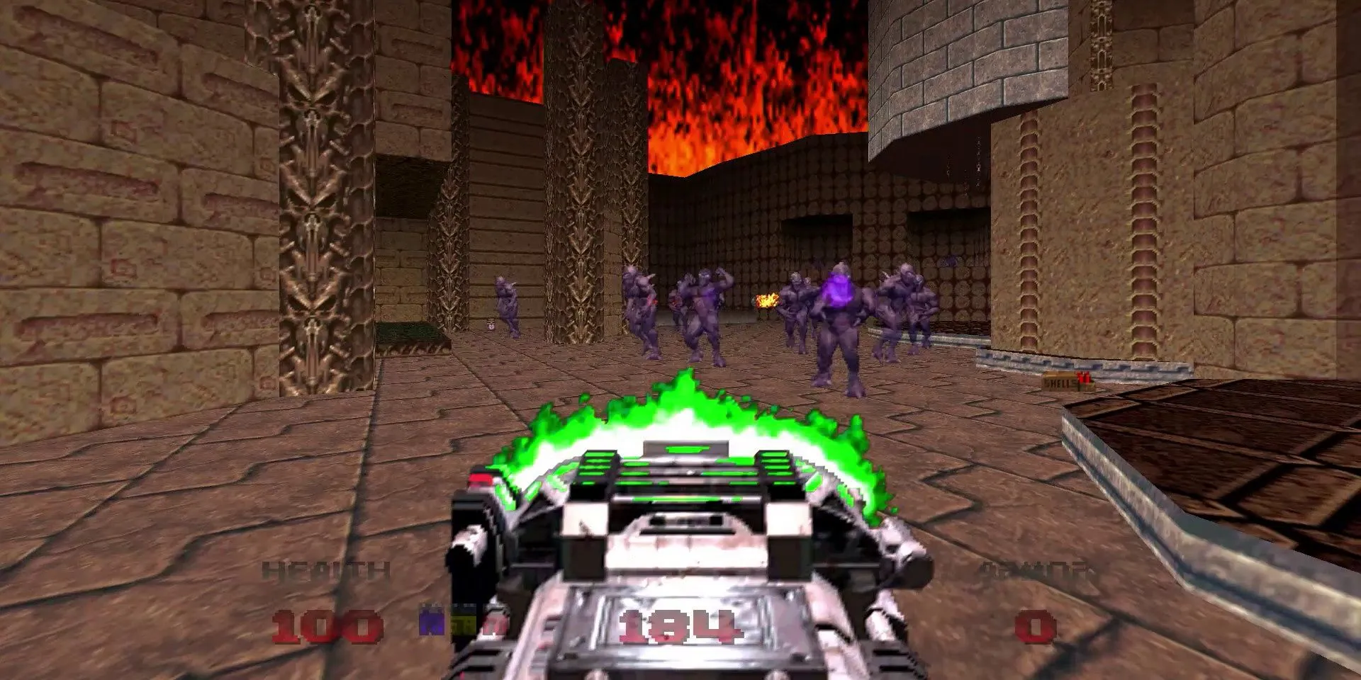 Doom 64 với khẩu BFG huyền thoại trong môi trường tăm tối của game