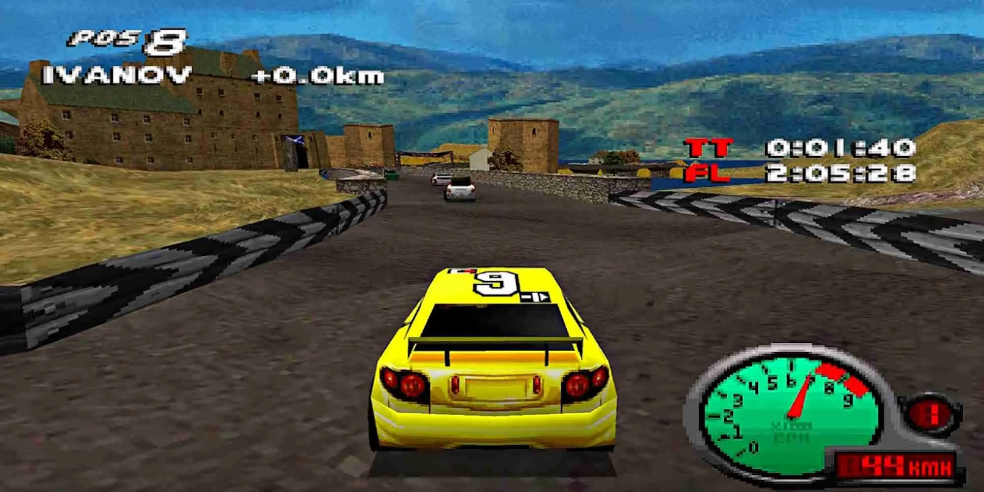Giao diện chọn xe trong game Total Drivin trên PS1 với các mẫu xe thể thao đa dạng