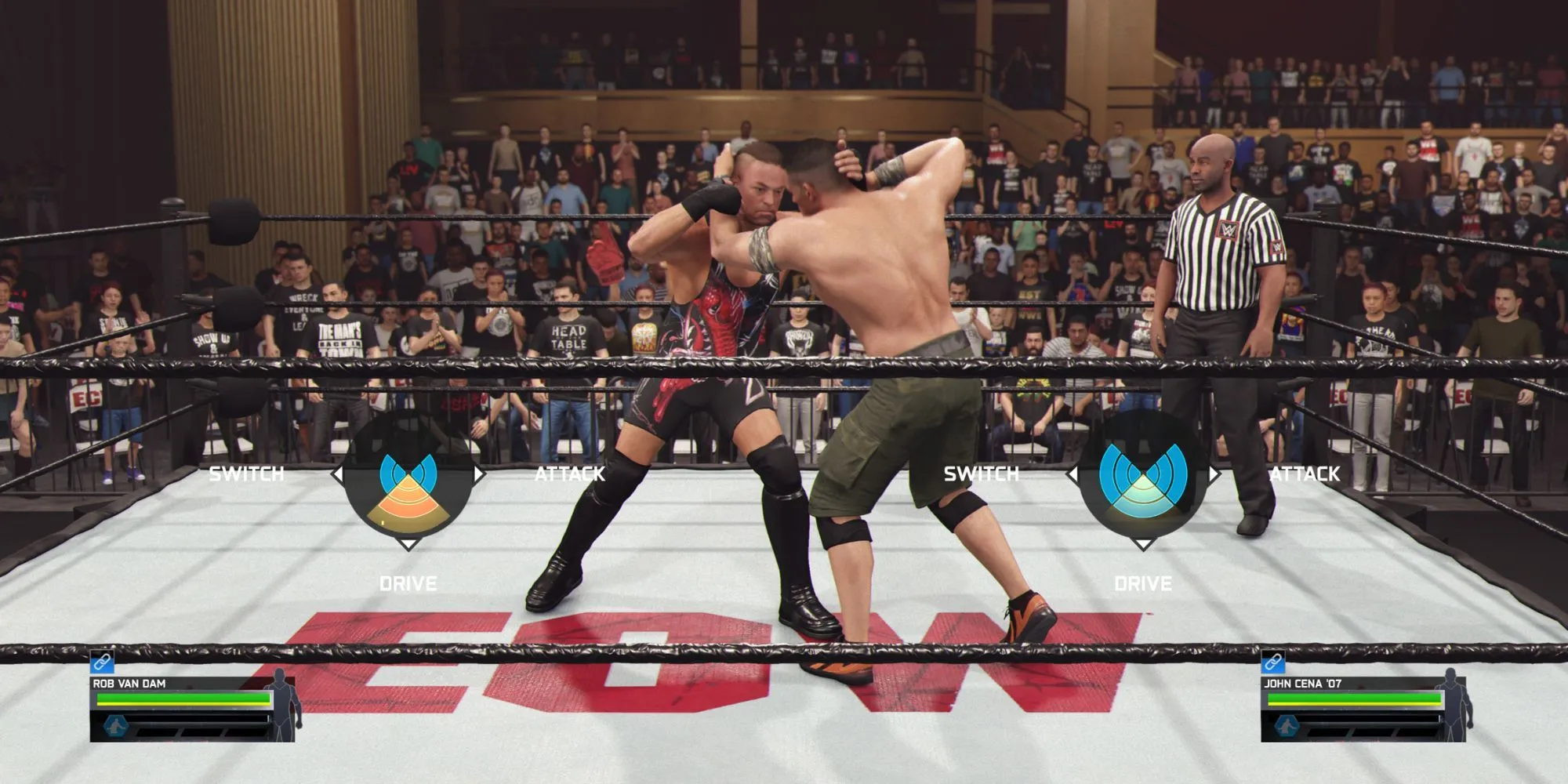 Giao diện HUD lựa chọn đòn thế khi thực hiện chain wrestling WWE 2K25