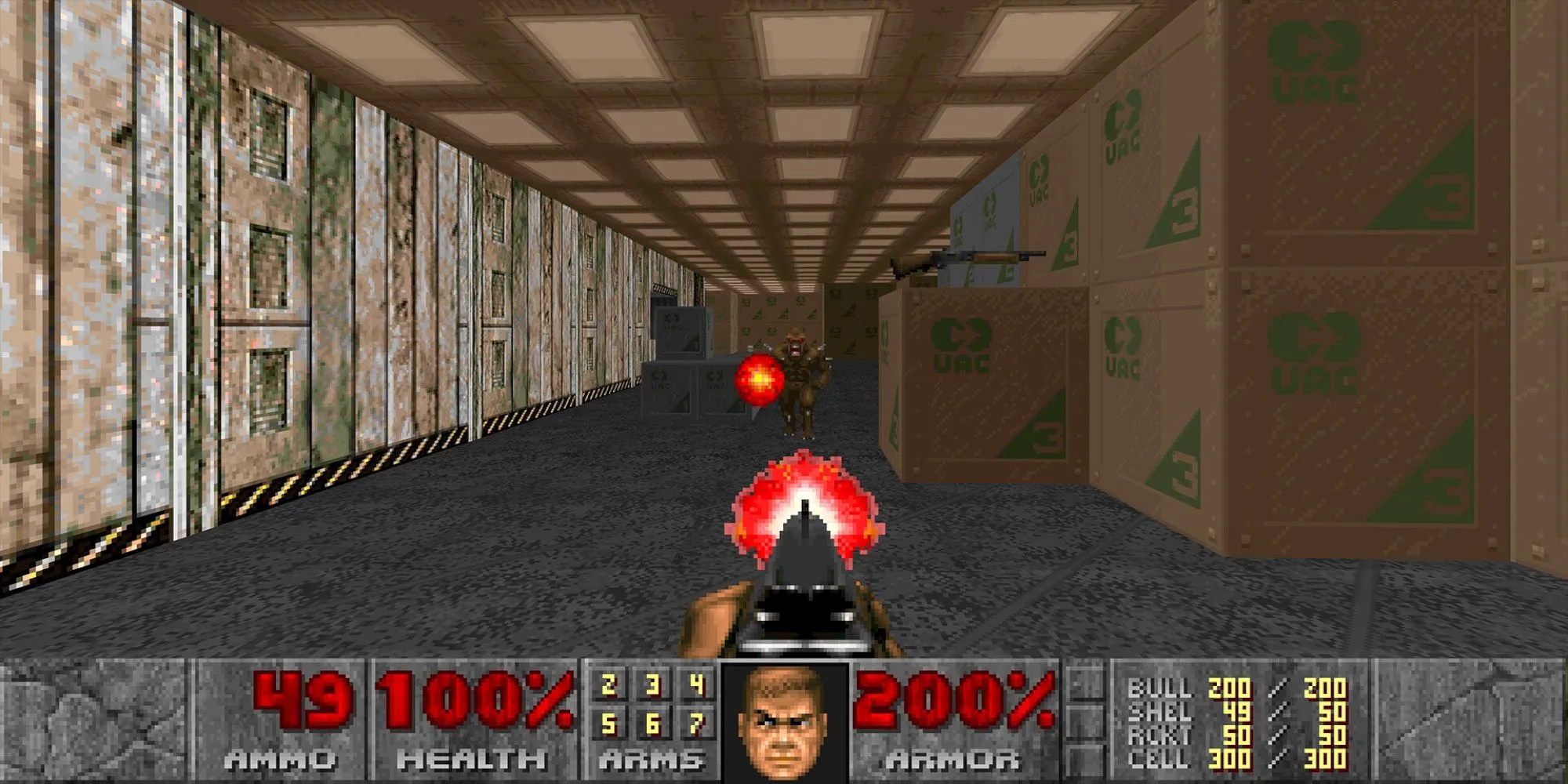 Hình ảnh kinh điển của Doom (1993) cho thấy Doomguy bắn quỷ