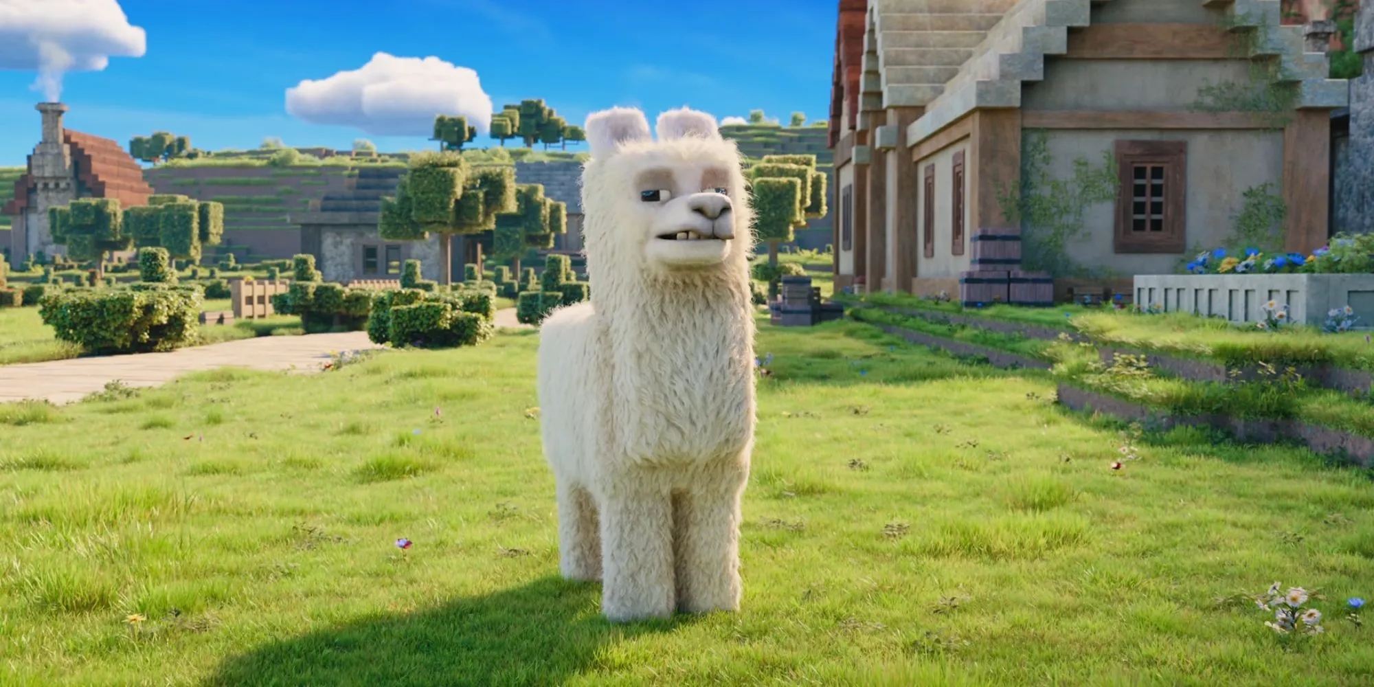Hình ảnh lạc đà cgi một sinh vật trong thế giới game Minecraft được tái hiện trên phim