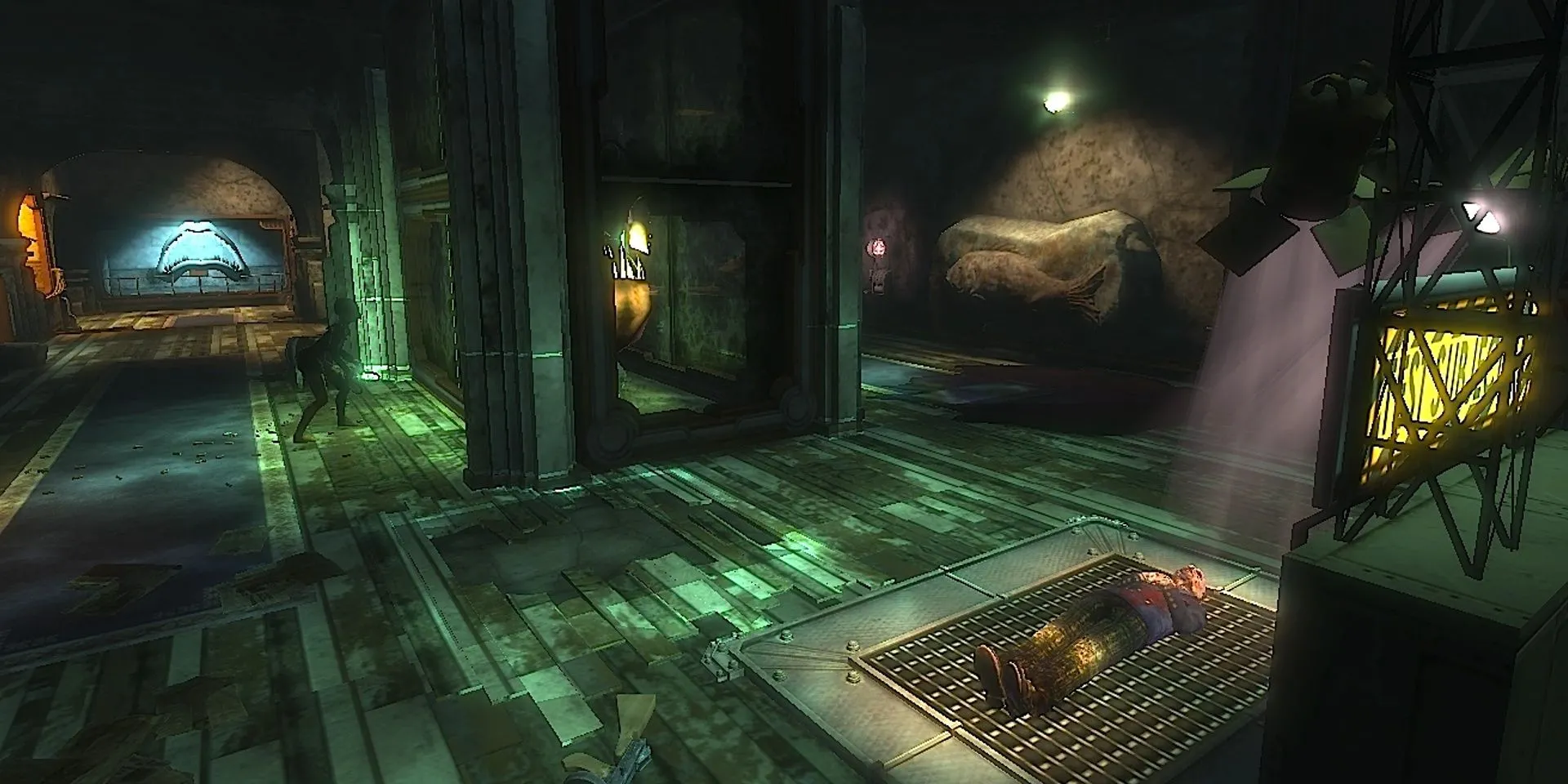 Hình ảnh màn chơi Proving Grounds trong game BioShock với nhân vật chính và Little Sister