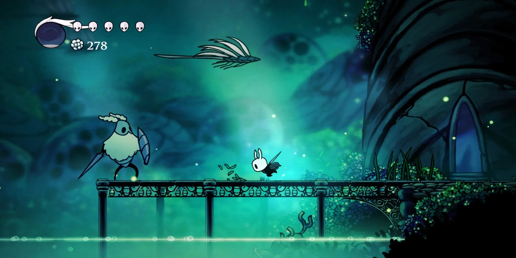 Hình ảnh nhân vật chính khám phá thế giới trong game metroidvania Hollow Knight