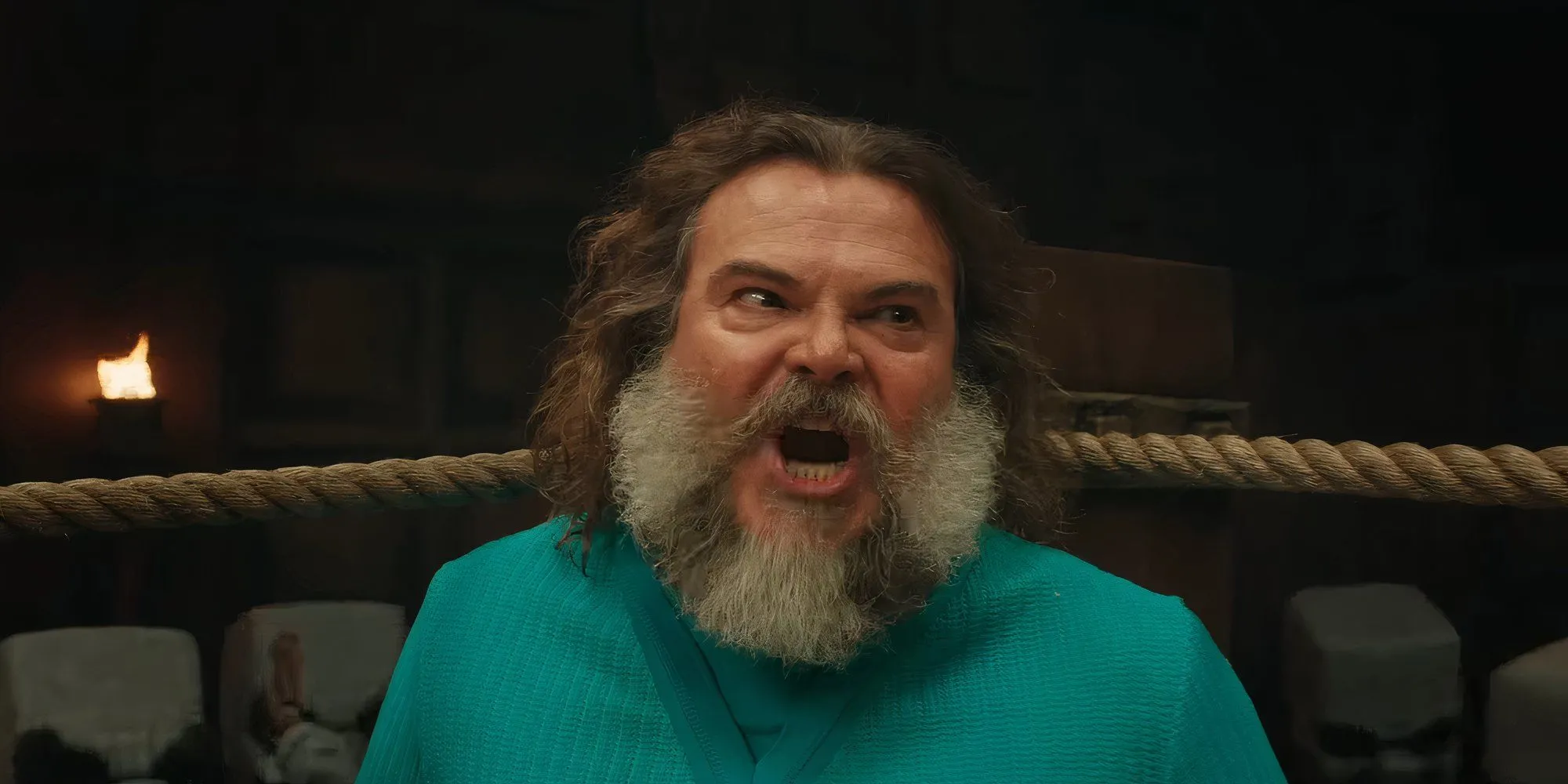 Jack Black trong vai Steve hét lớn Chicken Jockey trong phim A Minecraft Movie