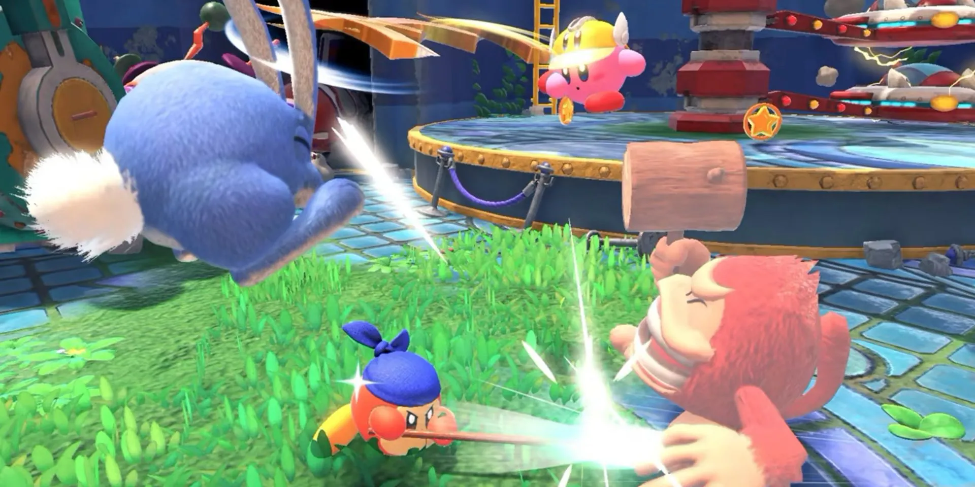 Kirby và Bandanna Waddle Dee trong Kirby and the Forgotten Land - game platformer co-op dễ thương