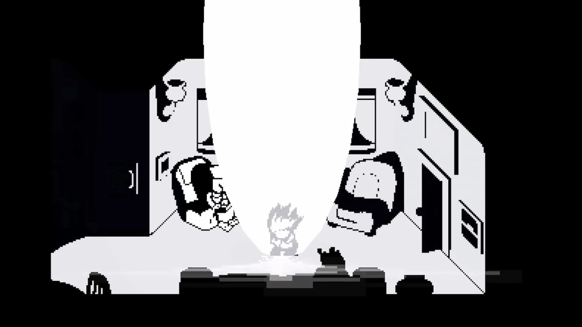 Kris cầm dao và mở một Suối Nguồn Bóng Tối trong phòng khách ở cuối Deltarune Chapter 2