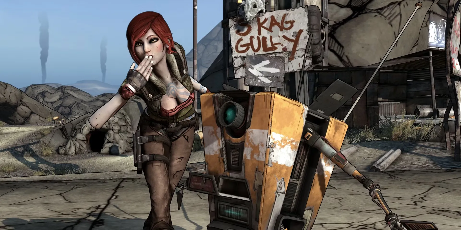 Lilith và Claptrap, bộ đôi nhân vật quen thuộc trong vũ trụ Borderlands, đại diện cho phong cách hỗn loạn và hài hước của game.