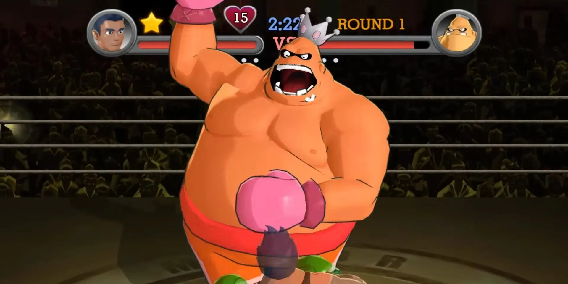 Little Mac thượng đài với King Hippo trong game Punch-Out!! phiên bản 2009