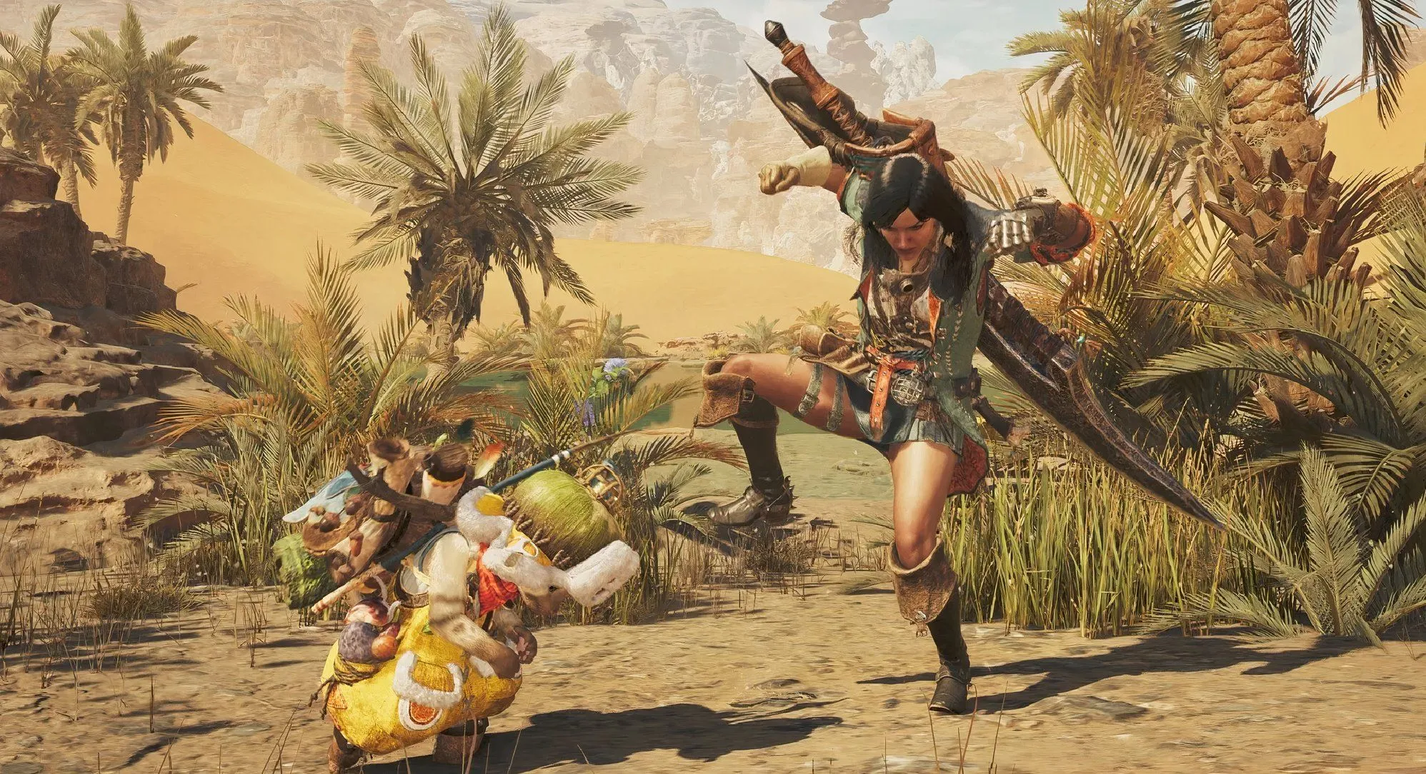 Logo chính thức của Monster Hunter Wilds với thợ săn và bạn đồng hành Palico
