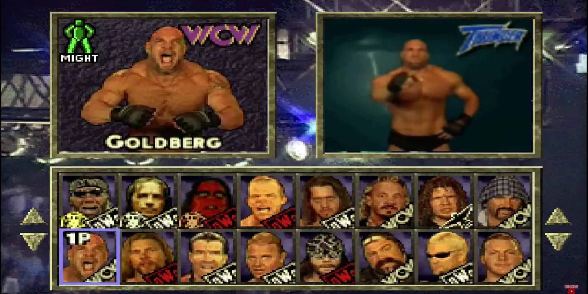 Màn hình chọn nhân vật trong game đấu vật WCW/nWo Thunder