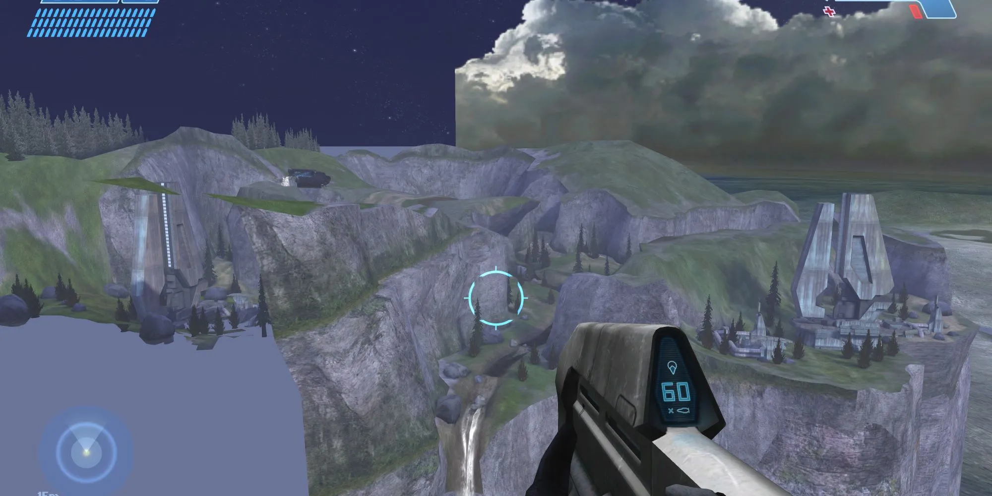 Master Chief trong Halo Master Chief Collection bay lượn với Acrophobia skull, nhìn xuyên bản đồ - minh họa độ khó speedrun Halo 2
