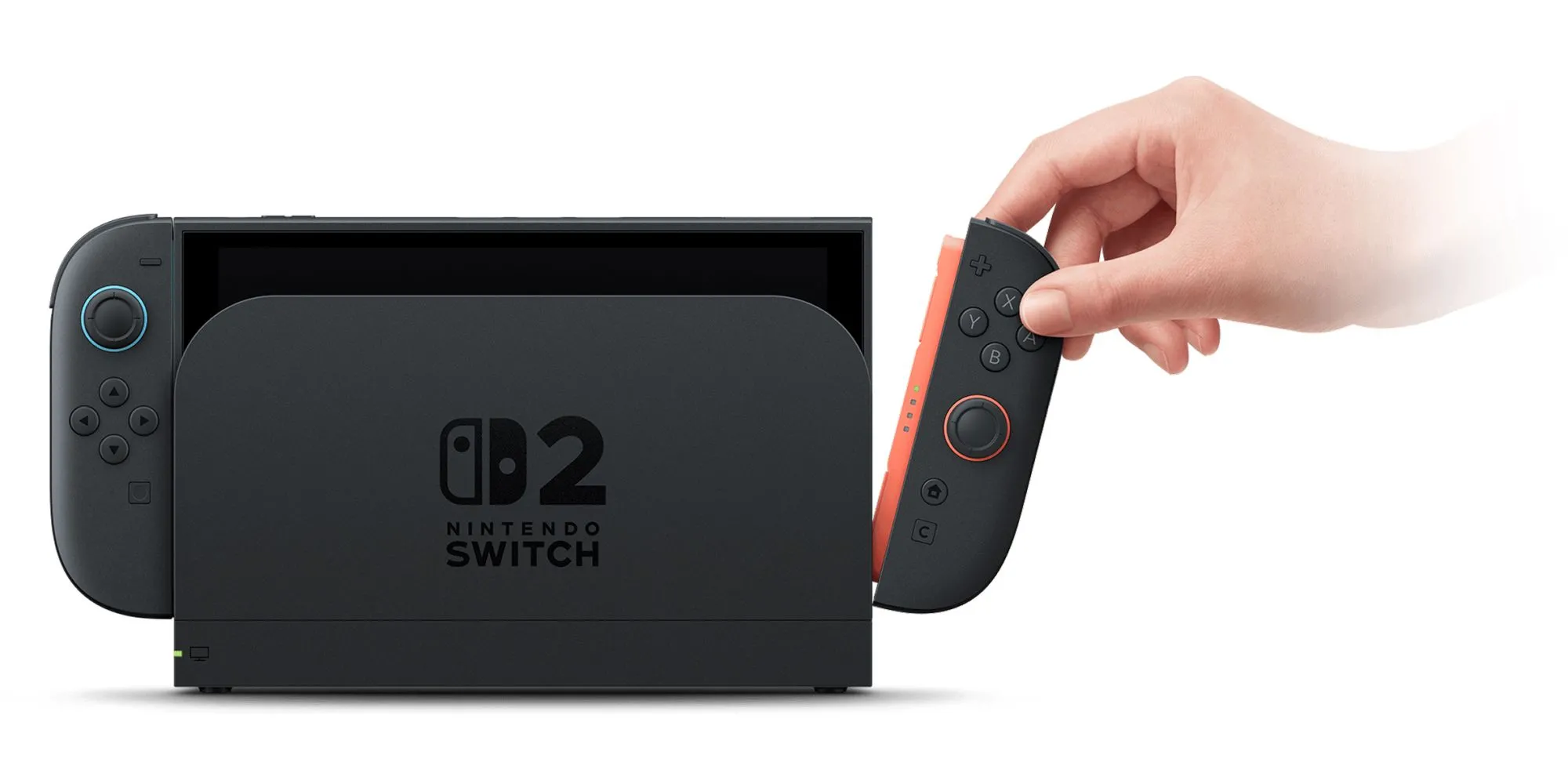 Máy Nintendo Switch 2 cắm trên dock và Joy-Con trái tách rời