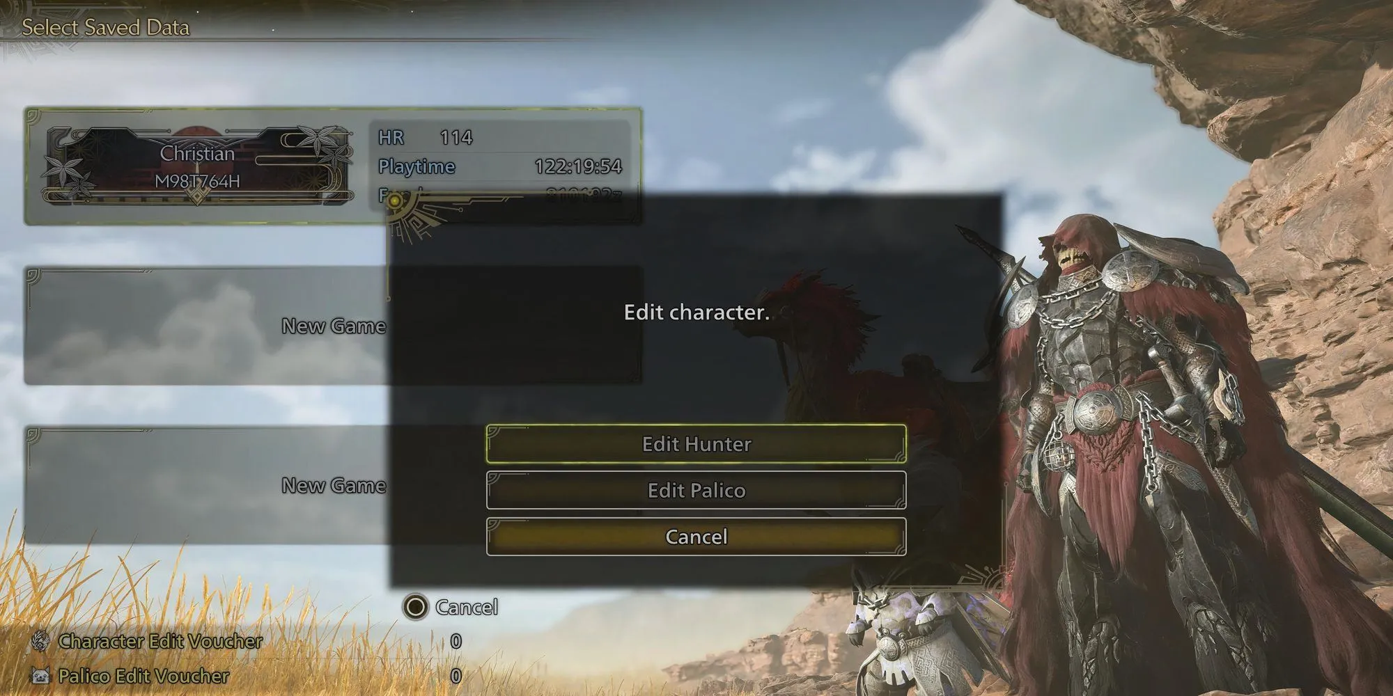 Menu tùy chọn chia sẻ thiết kế nhân vật đã tạo trong Monster Hunter Wilds.