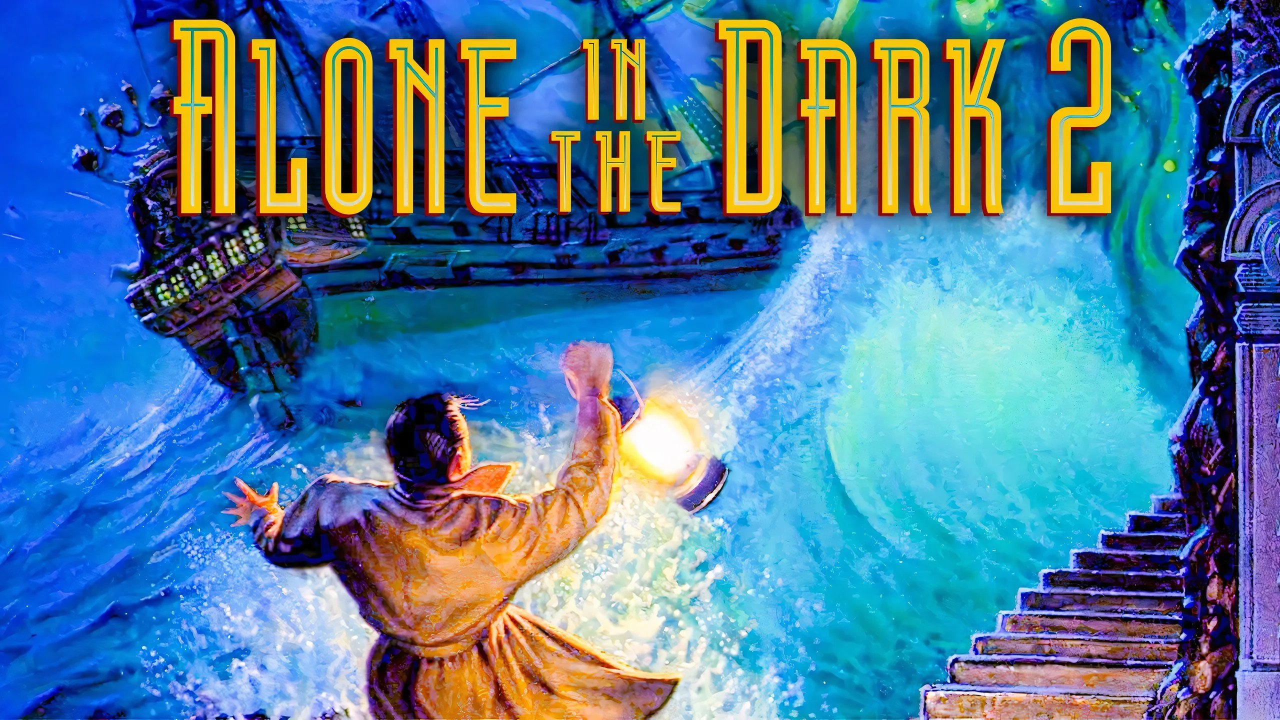 Một cảnh quay trong game Alone in the Dark 2, thể hiện nhân vật Edward Carnby trong môi trường 3D đầu tiên của game