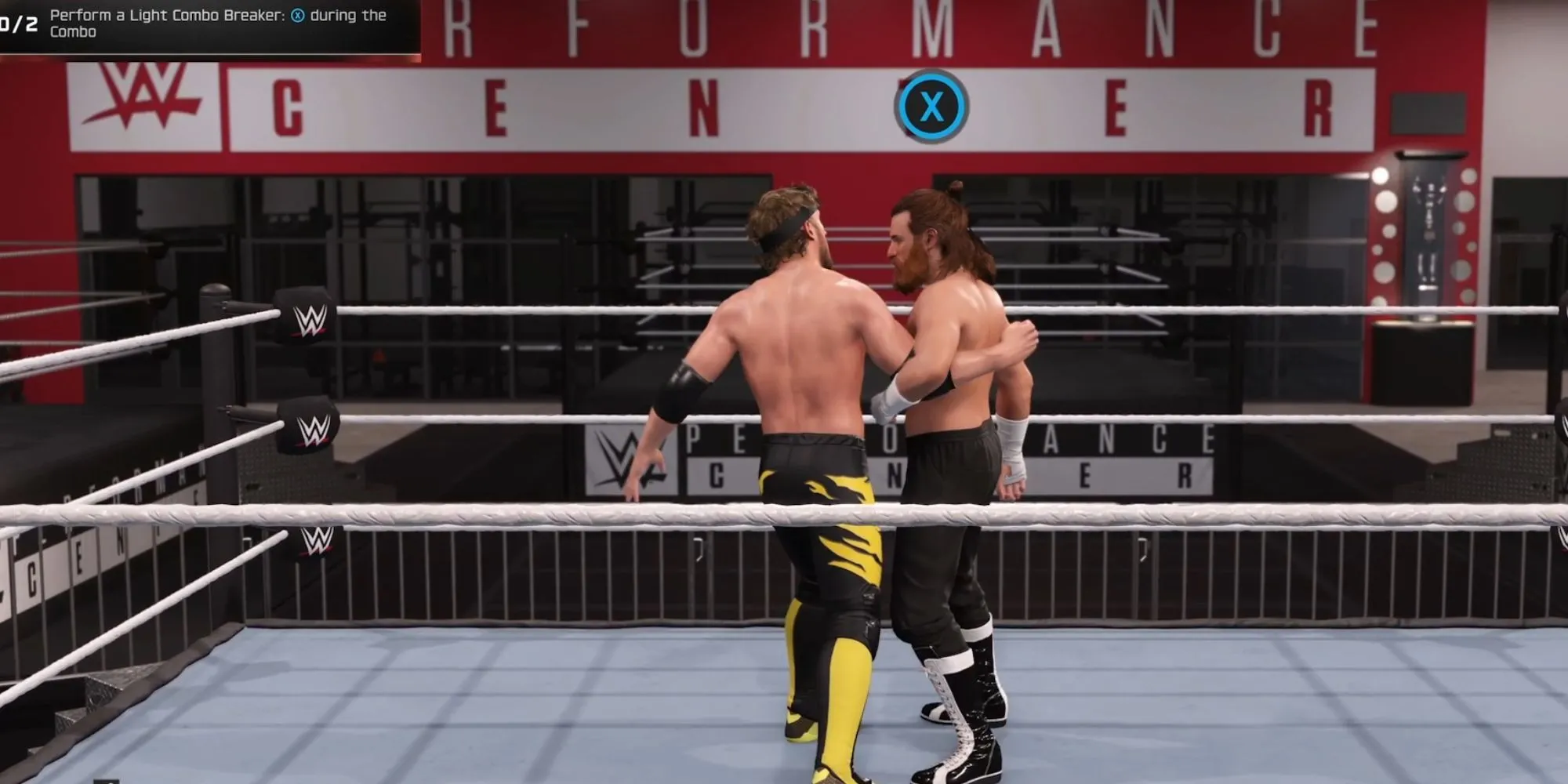Một đô vật thực hiện kỹ thuật Breaker để ngắt đòn tấn công của đối thủ trong WWE 2K25.