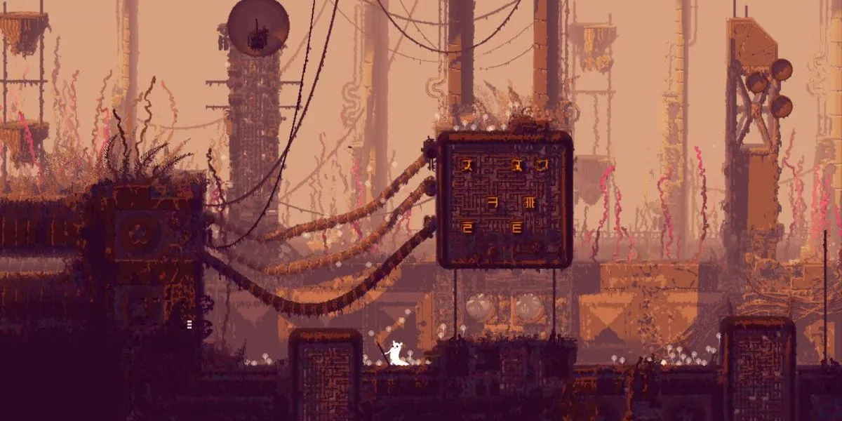 Một khu vực đầy màu sắc và nguy hiểm trong Rain World.