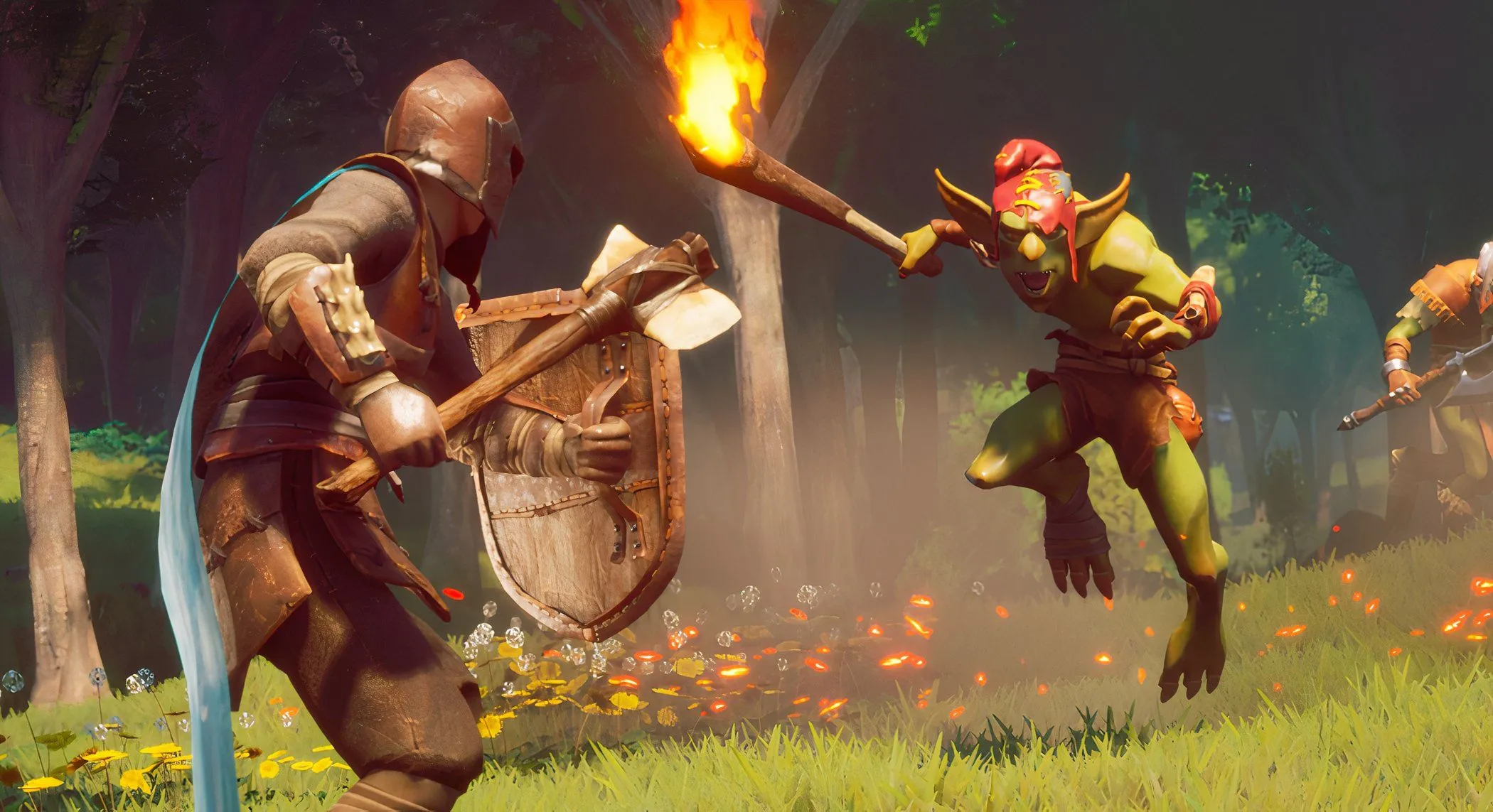 Người chơi RuneScape Dragonwilds chiến đấu với một goblin trong game