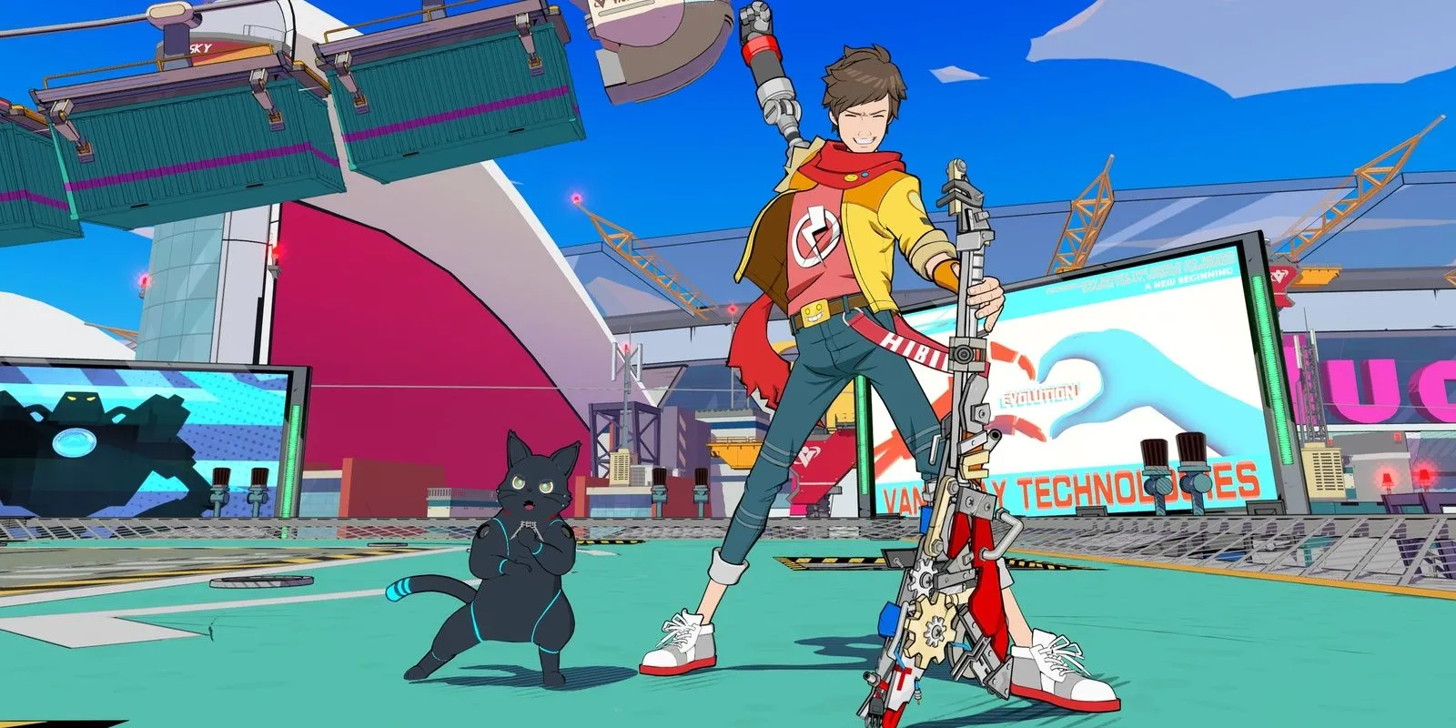Nhân vật Chai cầm đàn guitar trong game Hi-Fi Rush đồ họa comic sống động