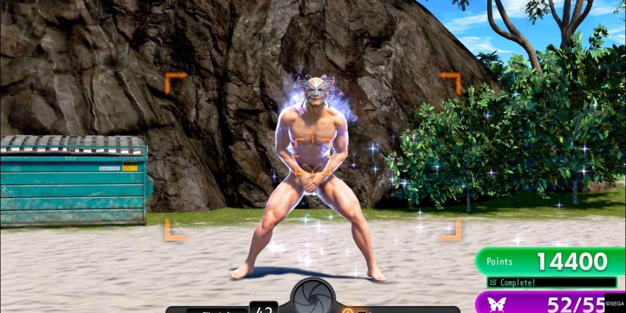 Nhân vật chính cùng đồng đội trên chiếc bè trong màn chơi Crystal Papillon Island của minigame Sicko Snap