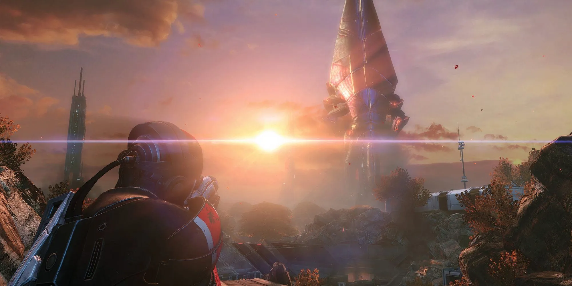Nhân vật chính đang nhắm súng trong Mass Effect bản làm lại