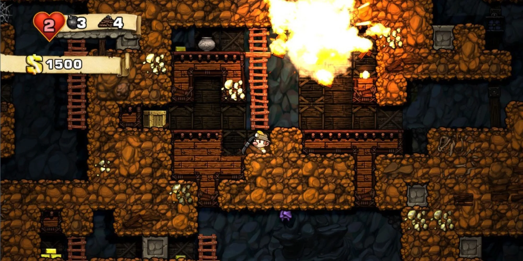 Nhân vật chính trong game roguelike Spelunky khám phá hang động