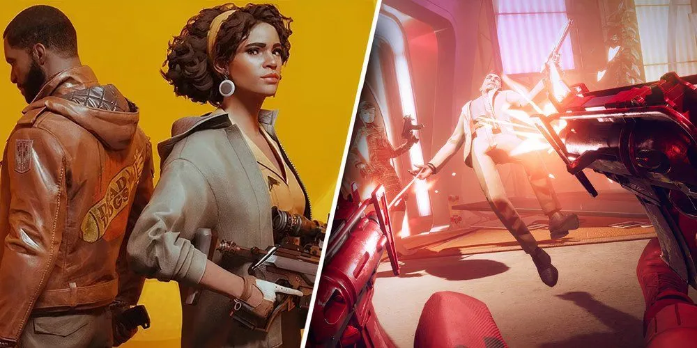Nhân vật Colt Vahn trong Deathloop chiến đấu trên mái nhà