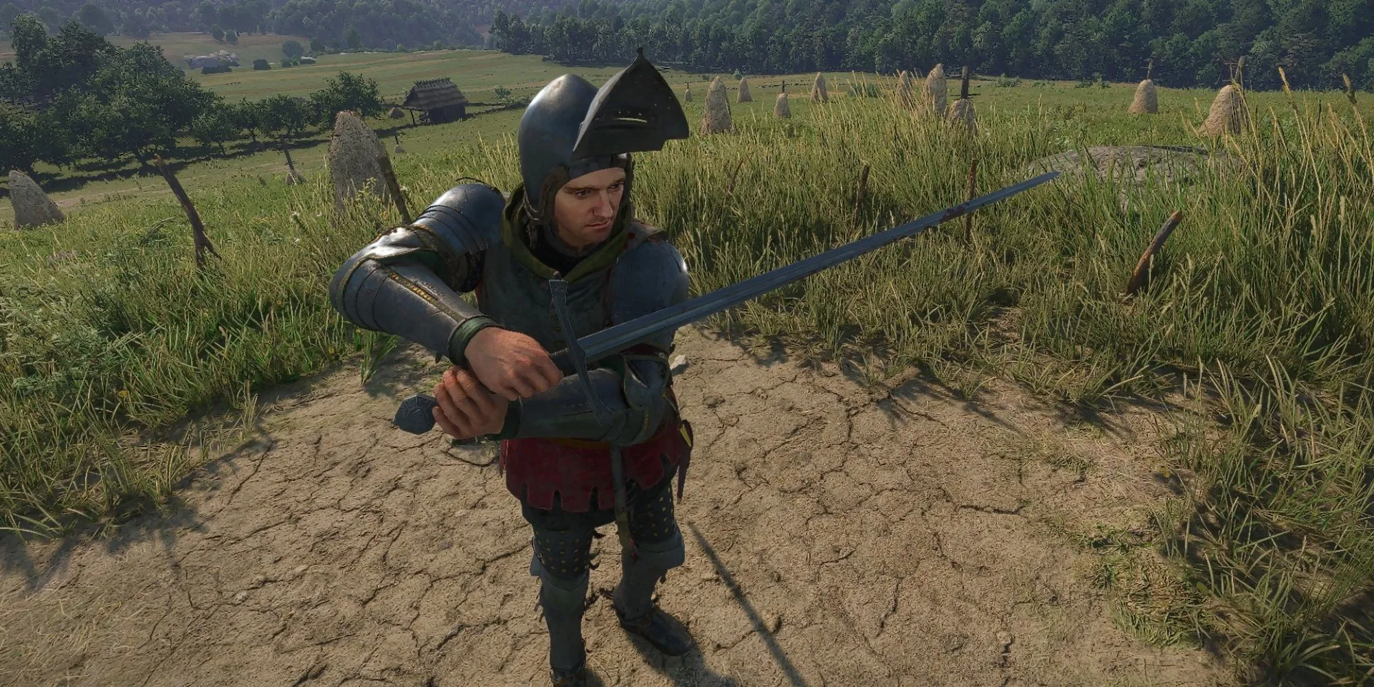 Nhân vật Henry trong Kingdom Come Deliverance 2 cầm Kiếm của Radzig Kobyla đã được rèn lại, một vũ khí huyền thoại