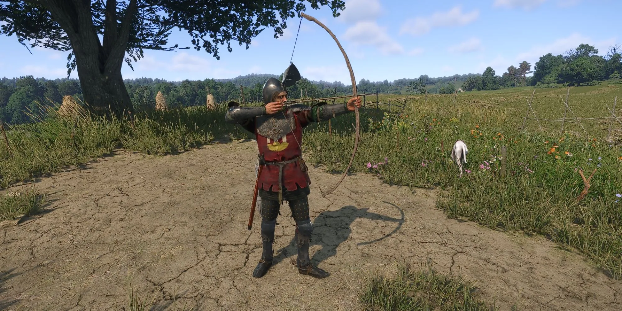 Nhân vật Henry trong Kingdom Come Deliverance 2 ngắm bắn bằng Cung Dài Tần Bì