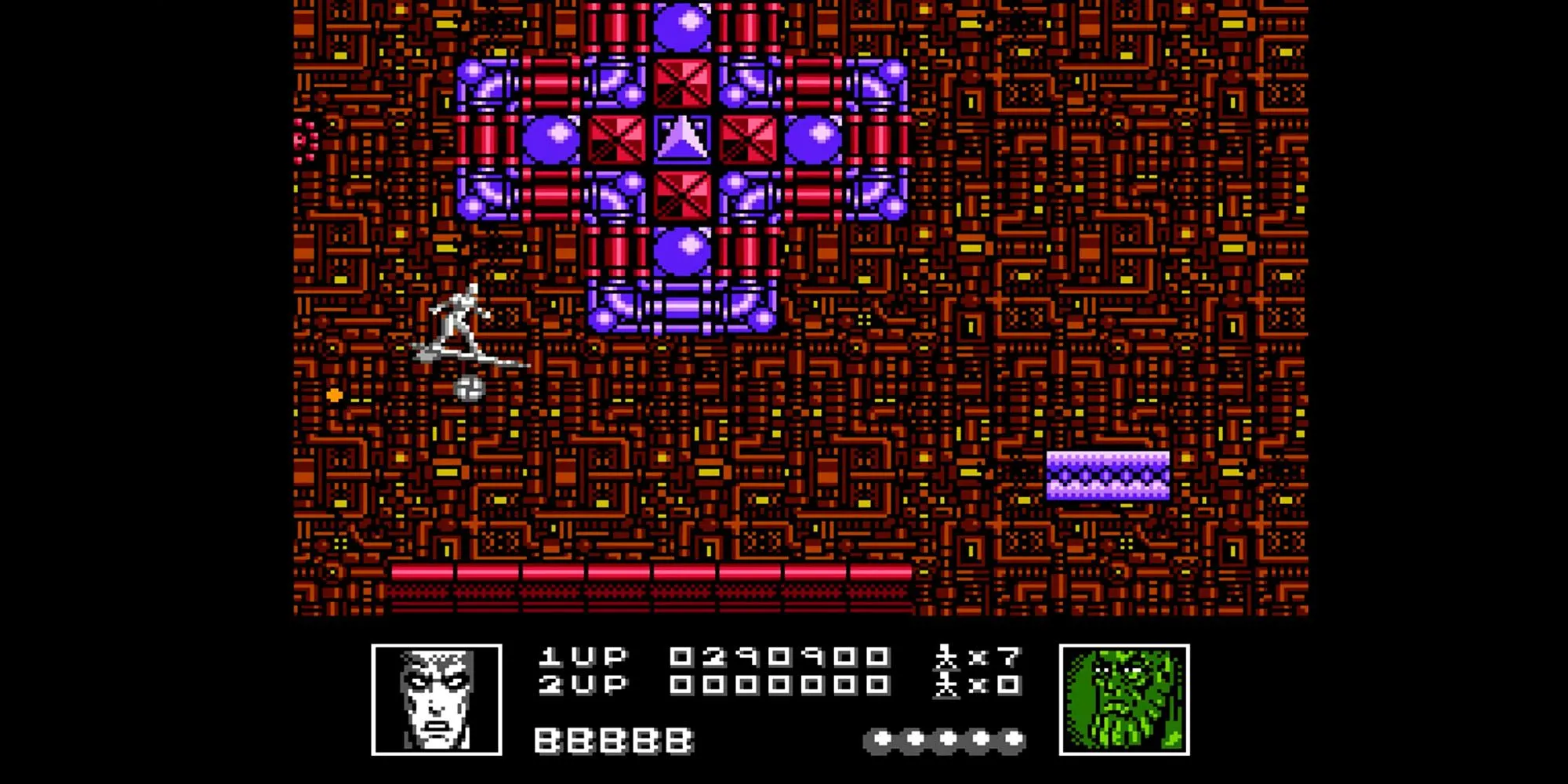 Nhân vật Silver Surfer bay lượn và bắn hạ kẻ thù trong game Silver Surfer trên NES