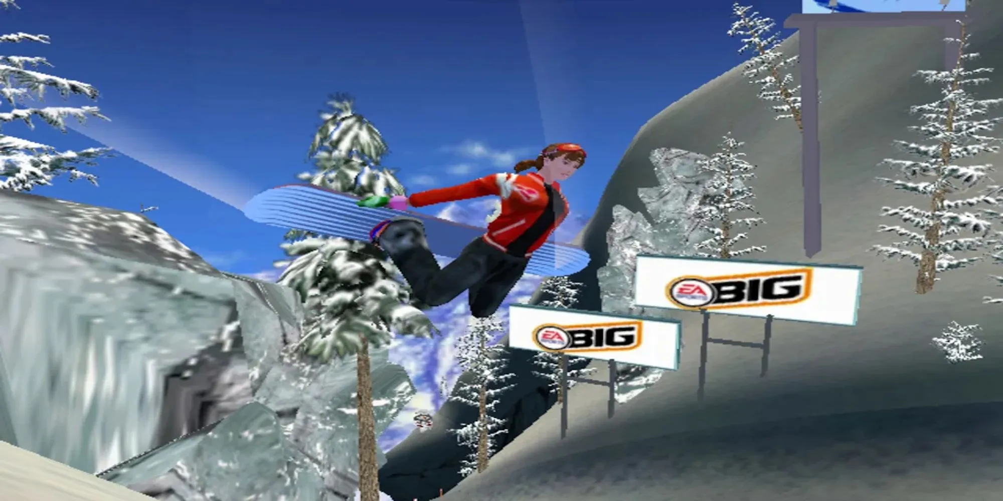 Nhân vật thực hiện cú nhảy ngoạn mục trong game trượt tuyết SSX Tricky