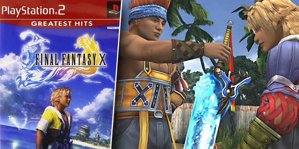 Nhân vật Tidus và Yuna trong khung cảnh đẹp của Final Fantasy X trên PS2