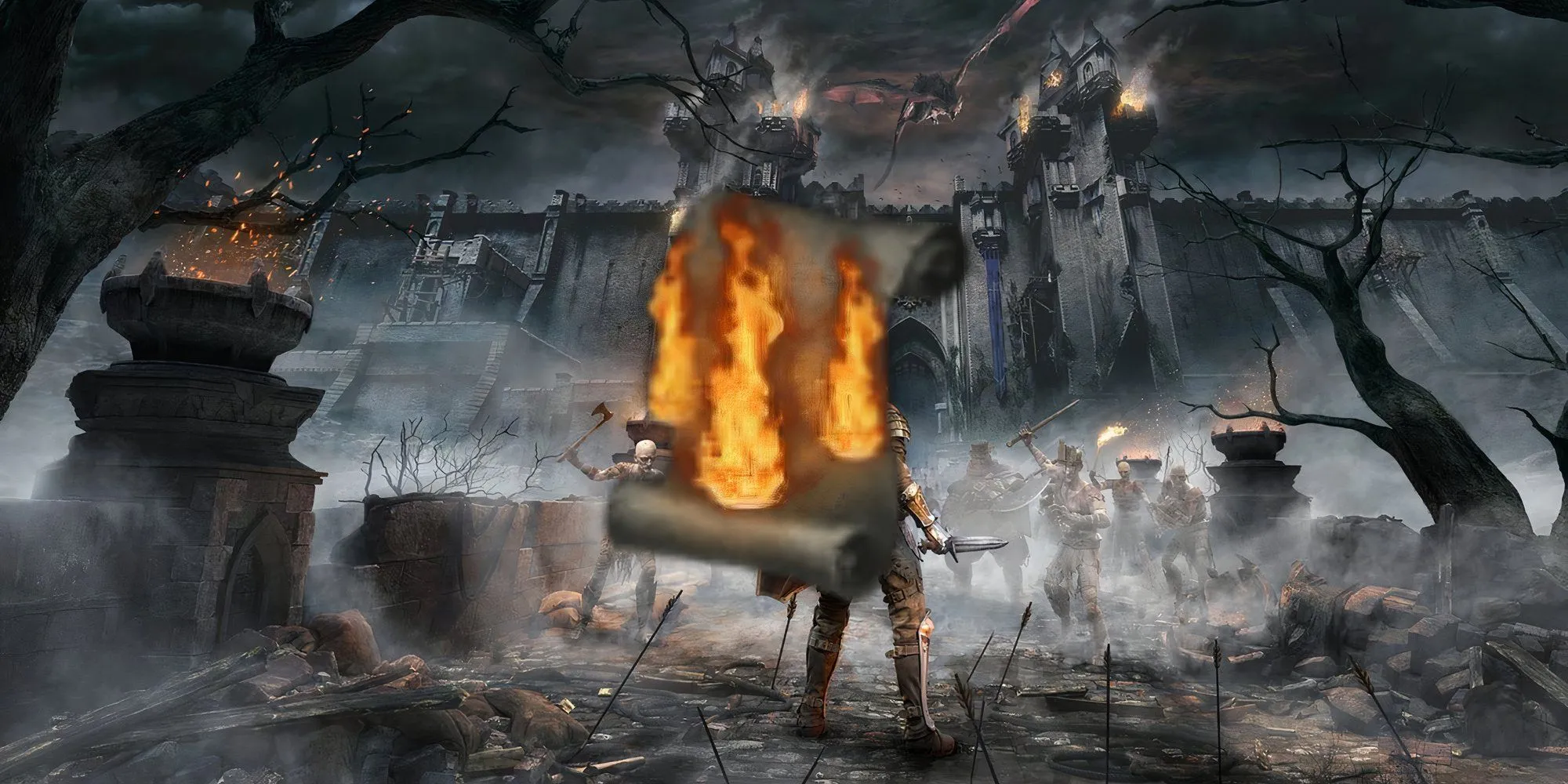 Nhân vật trong Demon's Souls tạo ra một cơn bão lửa dữ dội xung quanh