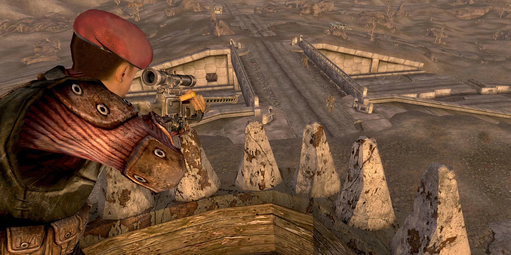 Nhân vật trong Fallout: New Vegas sử dụng súng bắn tỉa từ trên cao